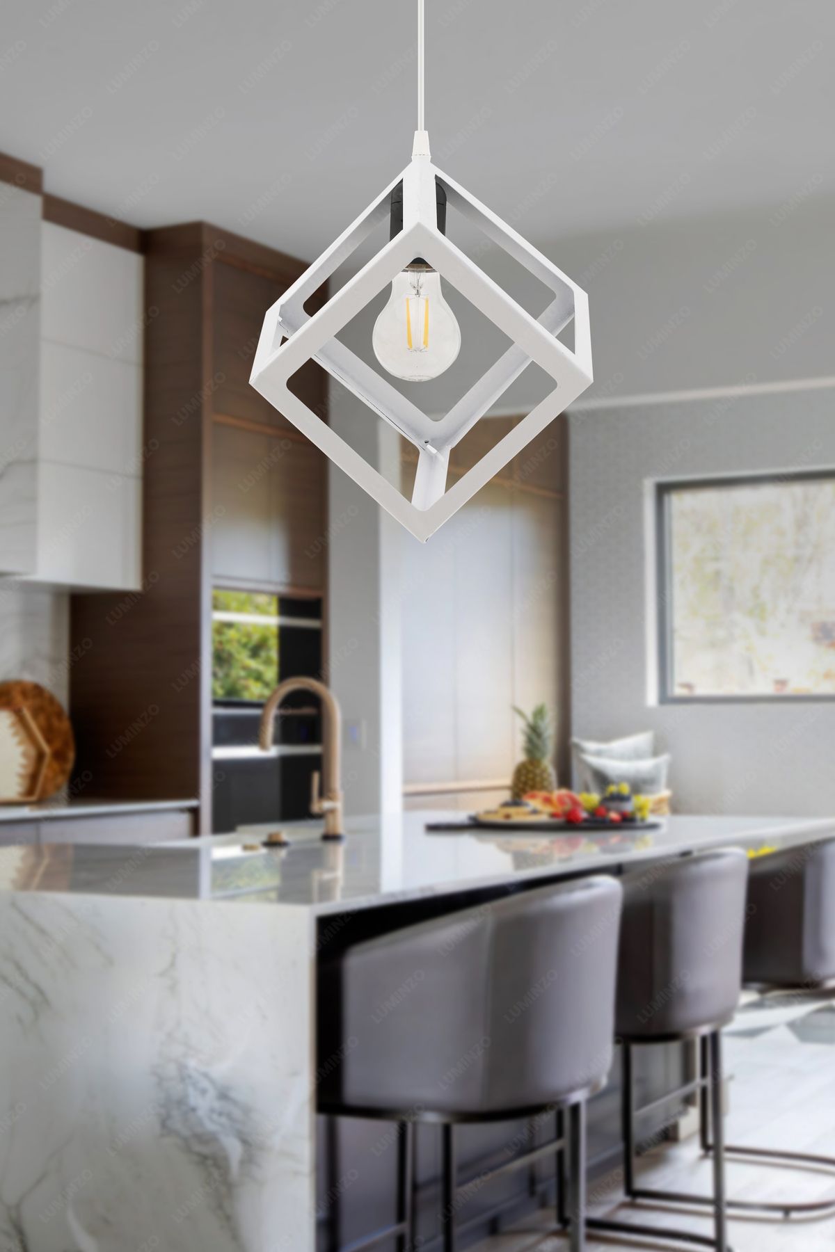 LUMINZO Luzia Beyaz 24 cm Modern Avize Sarkıt Salon Mutfak Kuaför Cafe Lamba Dekoratif Aydınlatma