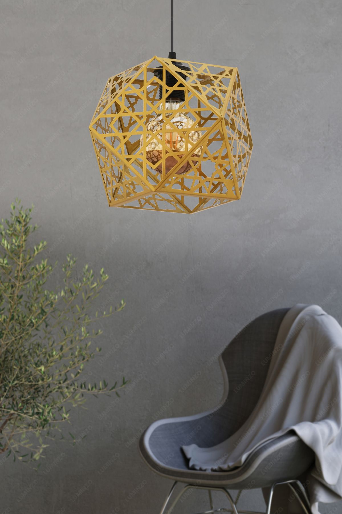 LUMINZO Loma 22 cm Altın Modern Avize Sarkıt Salon Mutfak Kuaför Cafe Lamba Dekoratif Aydınlatma