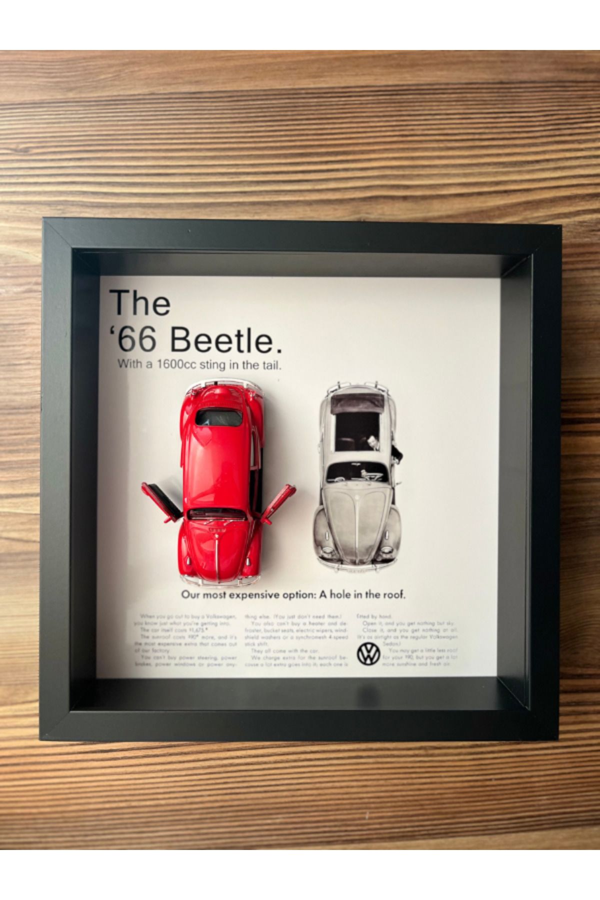 artevelle Volkswagen Beetle – Çerçeveli Diecast Model Tablo (1:32 Ölçek, Siyah MDF Çerçeve, UV Baskı)
