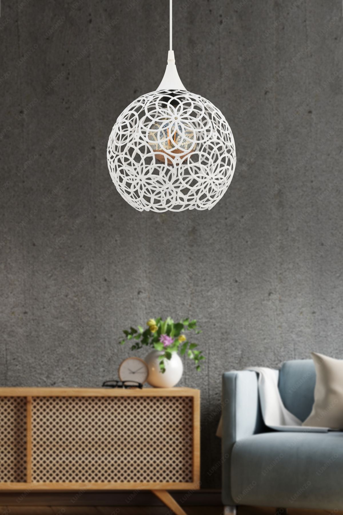 LUMINZO Lino 22 cm Beyaz Modern Avize Sarkıt Salon Mutfak Kuaför Cafe Lamba Dekoratif Aydınlatma