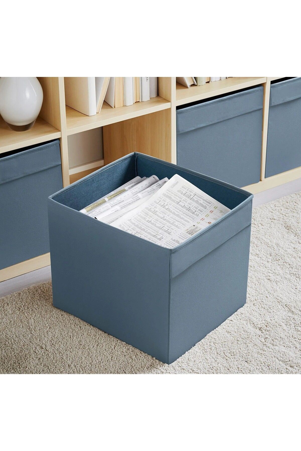 IKEA QUİCK Kare Saklama Kutusu 33x38x33 Cm İkea Düzenleyici Kutu Düz Mavi Polyester Organizer