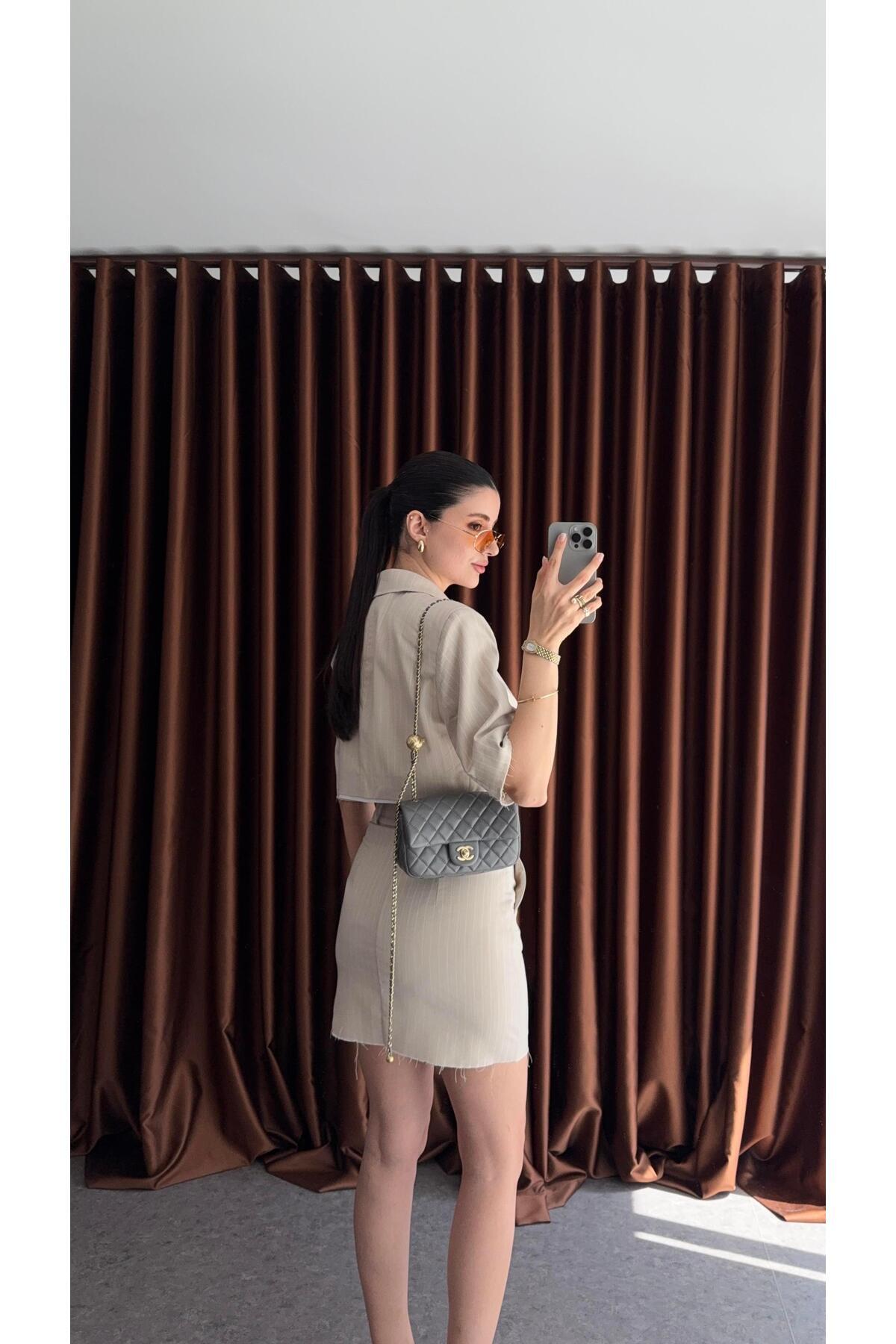 HAZELANNA-Shoulder Padded Striped Suit 2