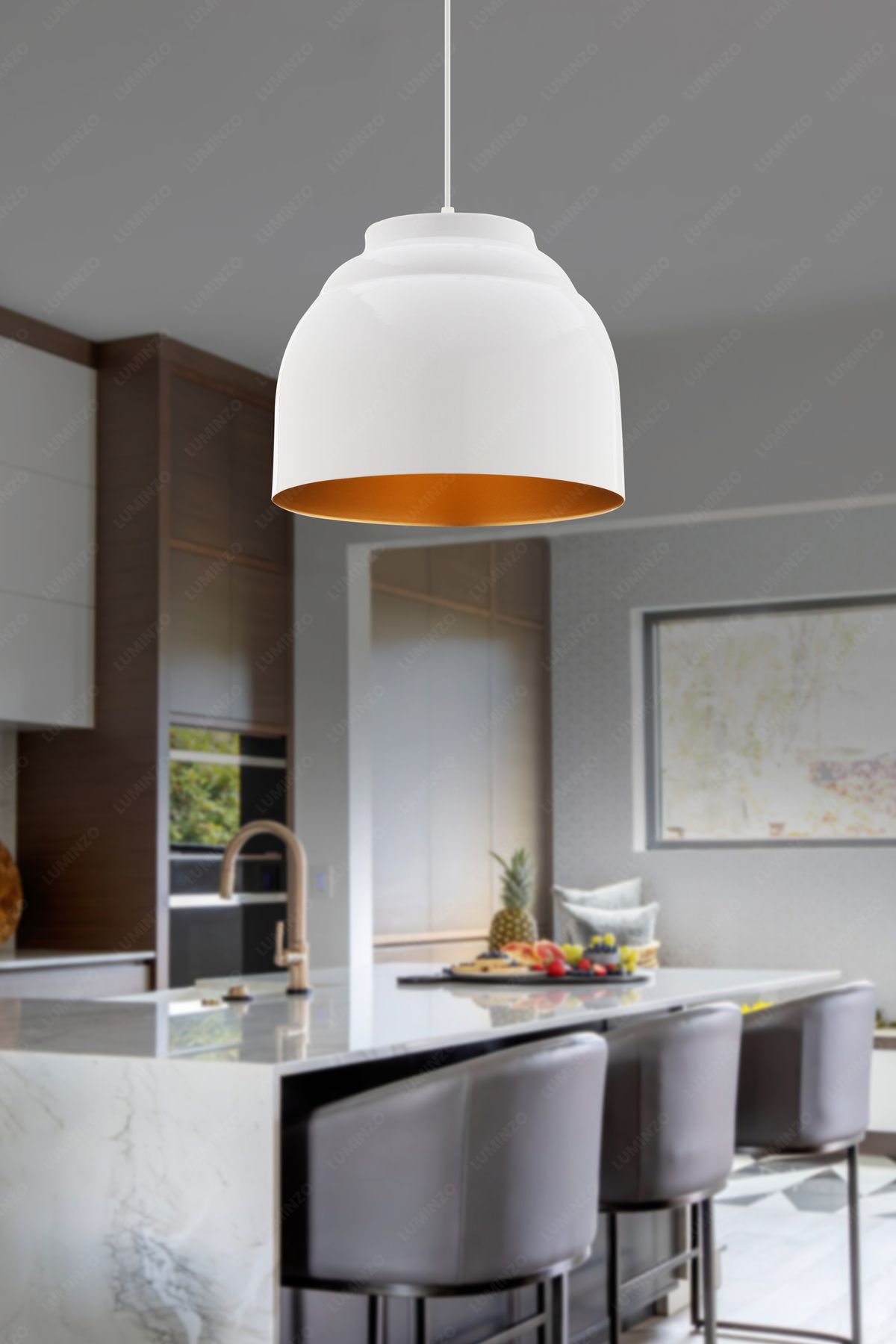 LUMINZO Seda 30 cm Beyaz Modern Avize Sarkıt Salon Mutfak Kuaför Cafe Lamba Dekoratif Aydınlatma