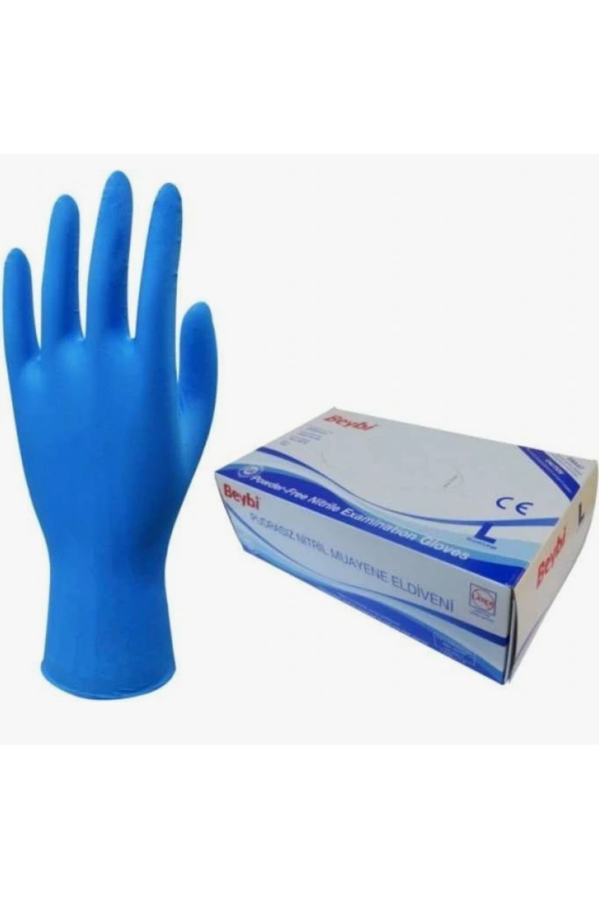 Beybi mavi pudrasız nitril eldiven Large beden 100lü