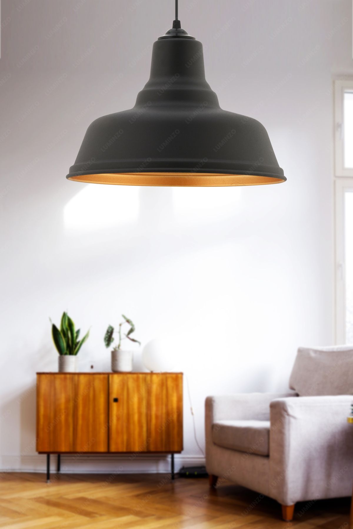 LUMINZO Luma 32 cm Siyah Modern Avize Sarkıt Salon Mutfak Kuaför Cafe Lamba Dekoratif Aydınlatma