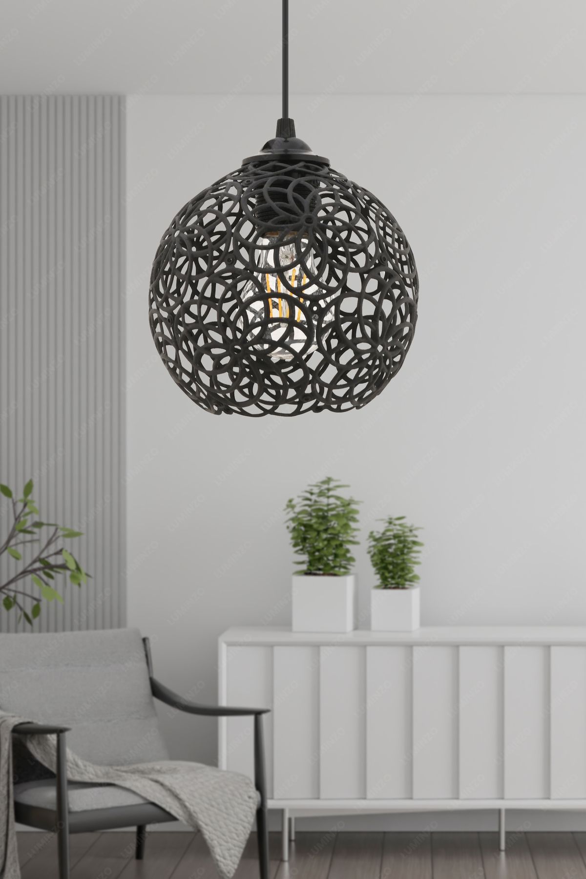 LUMINZO Zira 16 cm Siyah Modern Avize Sarkıt Salon Mutfak Kuaför Cafe Lamba Dekoratif Aydınlatma