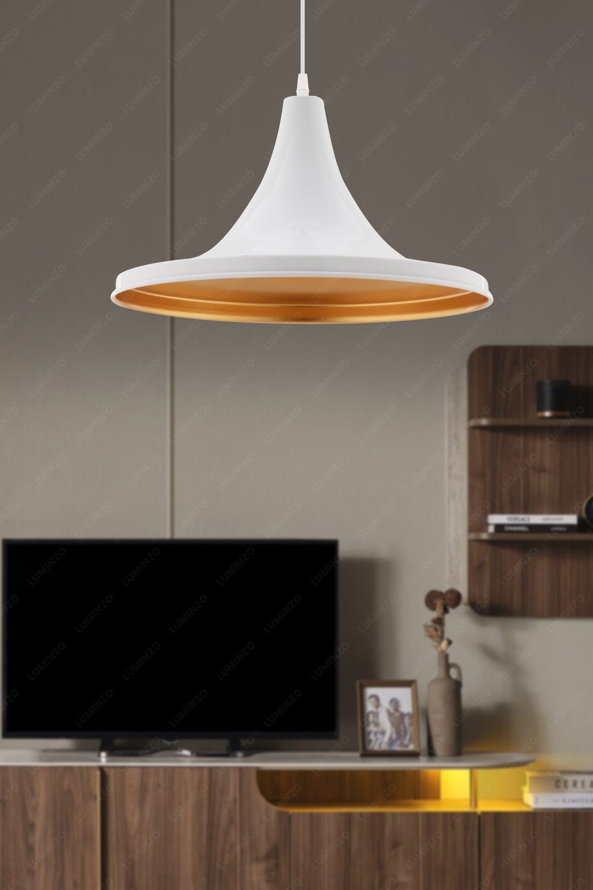 LUMINZO Liya 30 cm Beyaz Modern Avize Sarkıt Salon Mutfak Kuaför Cafe Lamba Dekoratif Aydınlatma