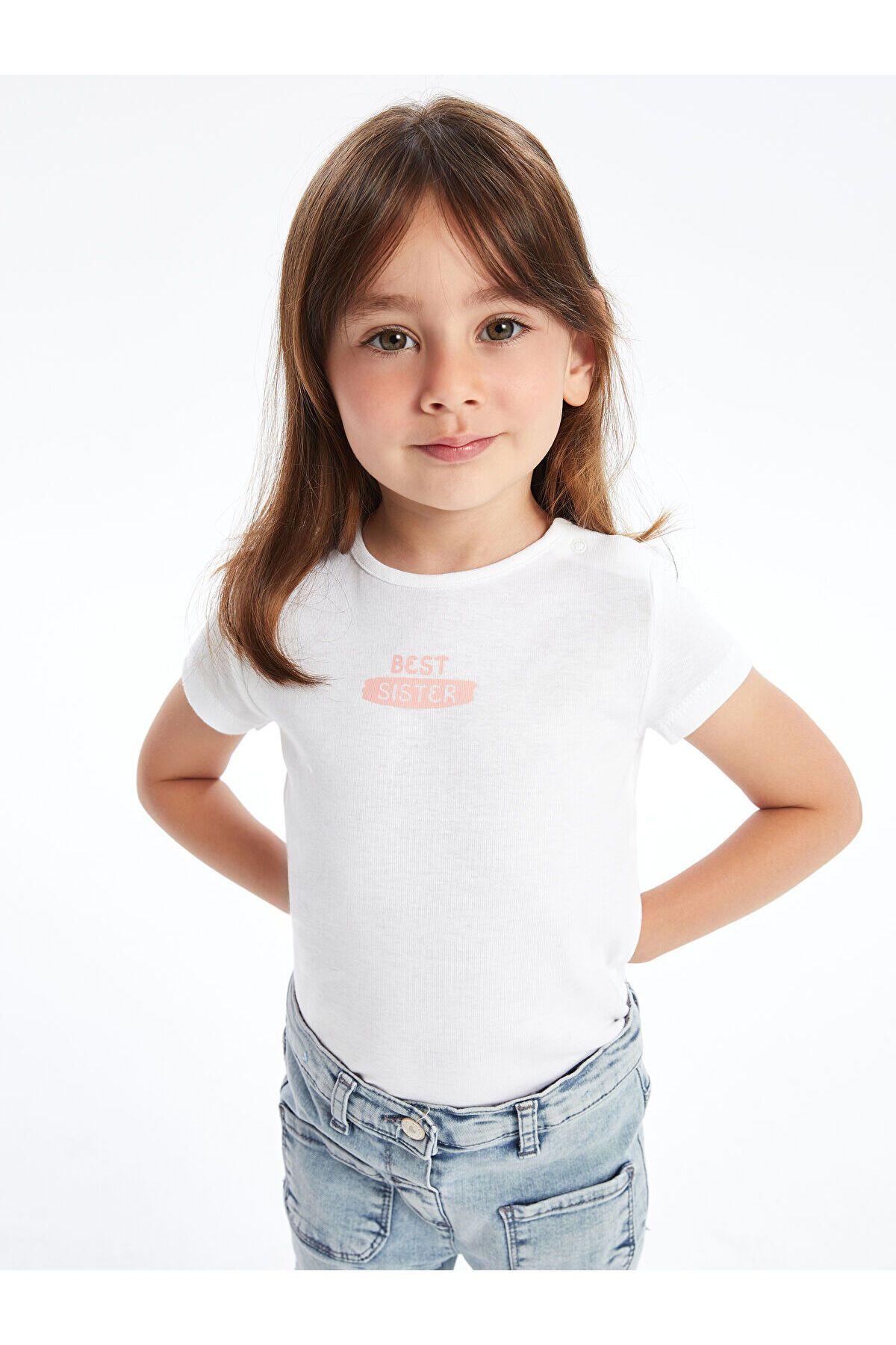 LC Waikiki Bisiklet Yaka Kısa Kollu Baskılı Kız Bebek Çıtçıtlı Bodysuit
