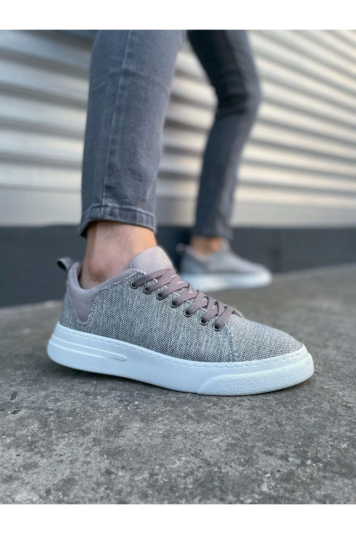 aradimtaradim JY204 Flex Bağcıklı Keten Kumaş Erkek Günlük Sneaker Ayakkabı KBT - Gri