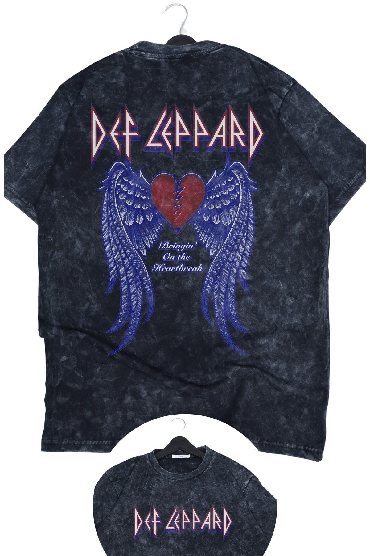 Fuddy Moda Oversize Def Leppard Sırt Baskılı Yıkamalı T-Shirt, Unisex Rock Band Temalı Vintage Tişört