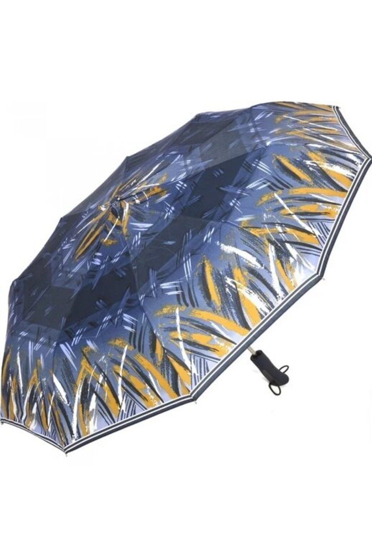 STOREMAX nffastore - YARI OTOMATİK 10 TELLİ 3 KIRMALI RENKLİ DESENLİ ŞEMSİYE SİYAH KISA SAP