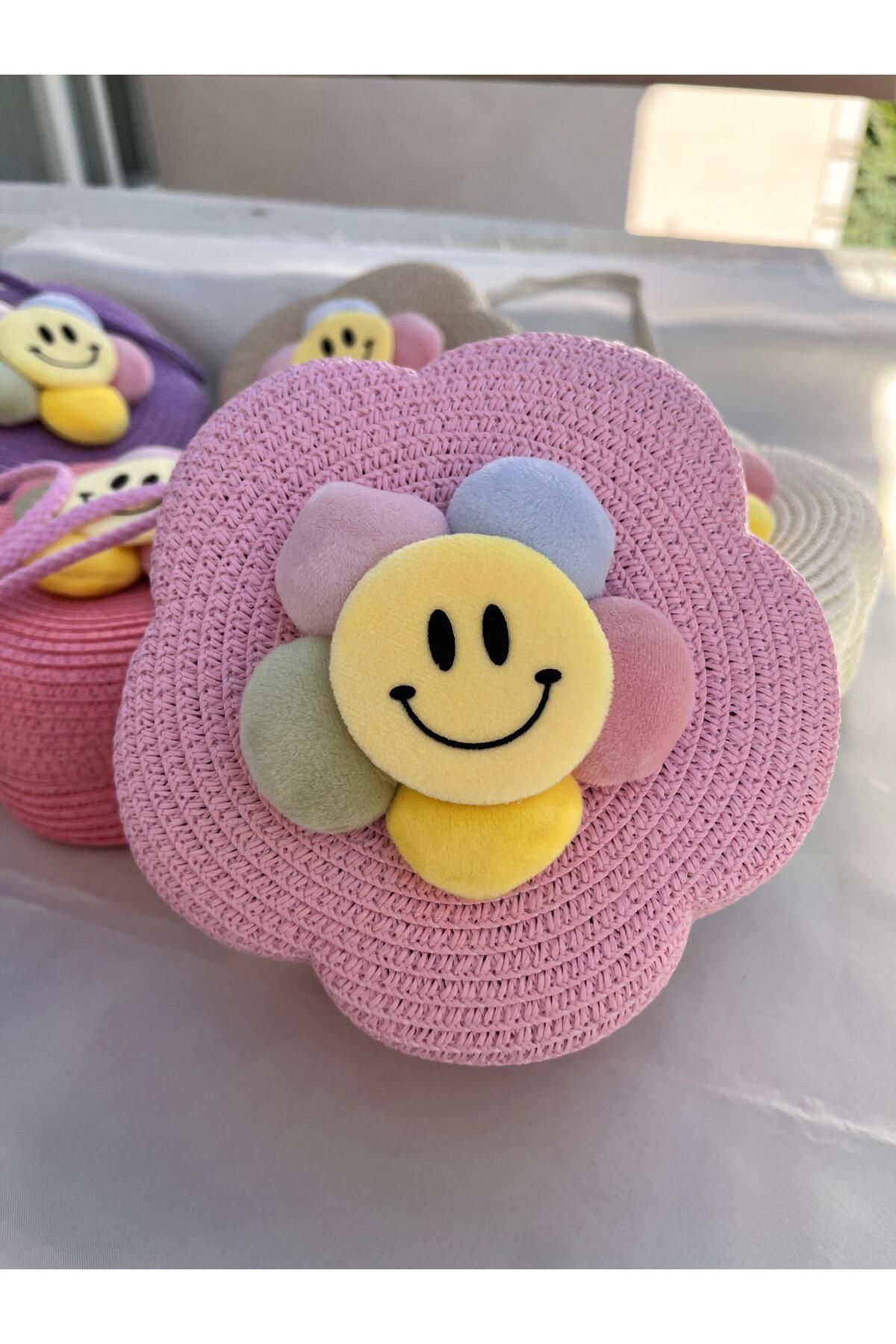 EMKSHOP Papatya Detaylı Askılı Hasır Çanta ( 18 * 18 cm)