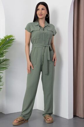 GDS BUTİK Düğmeli Keten Tulum