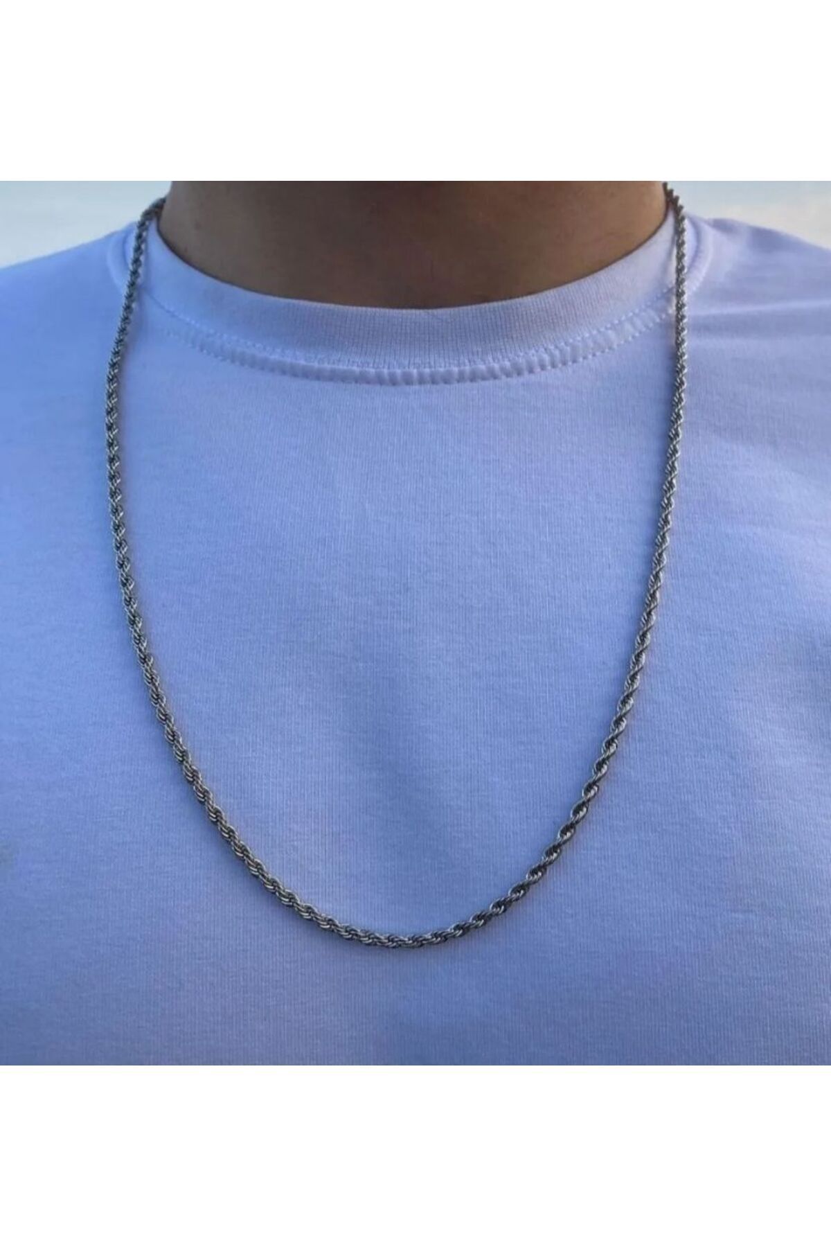 hy collection İNCE BURGULU GÜMÜŞ RENK ZİNCİR ÇELİK KOLYE