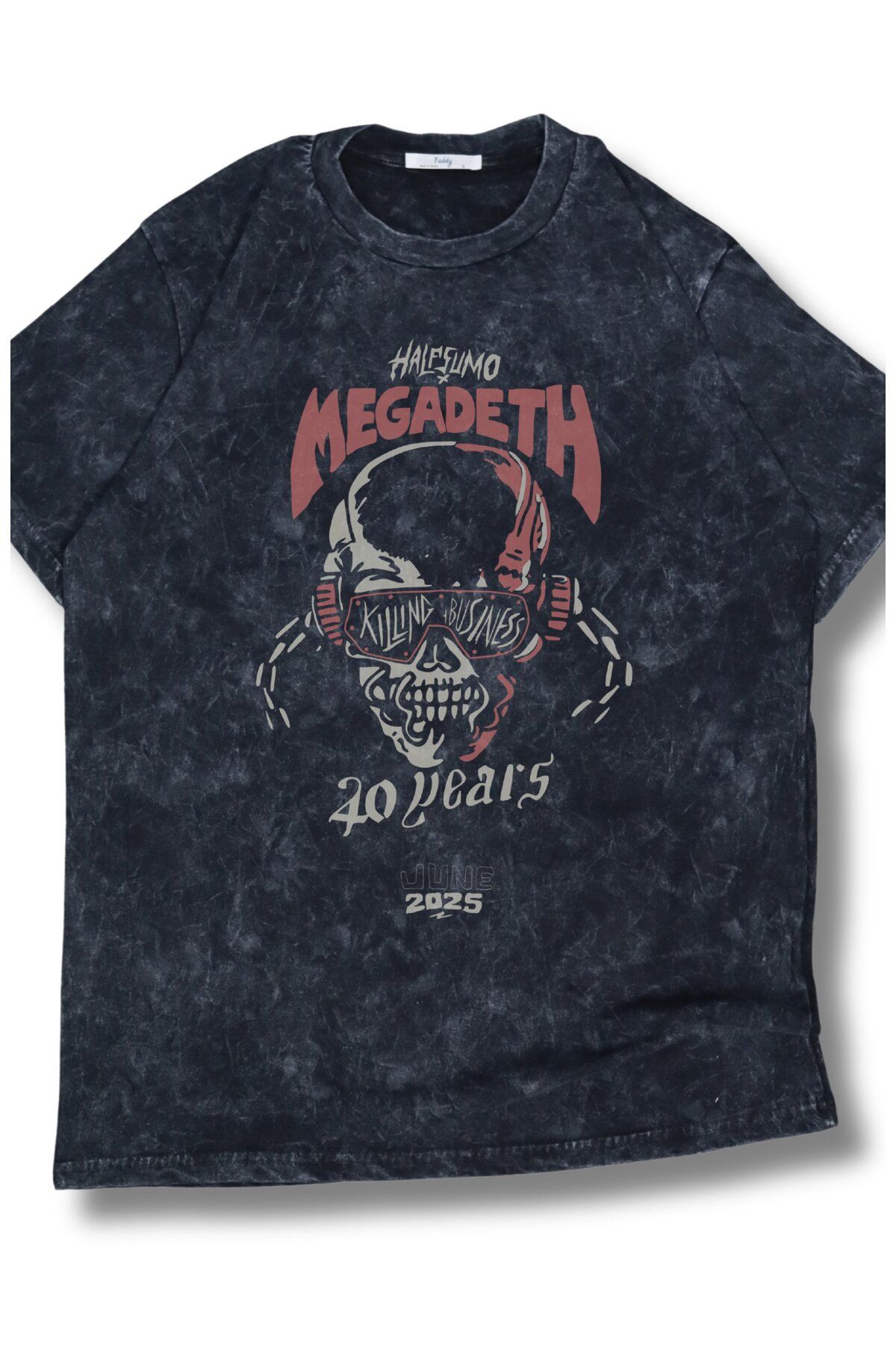 Fuddy Moda Oversize Halfsumo X Megadeth Baskılı Yıkamalı T-Shirt, Unisex Rock Band Temalı Tişört
