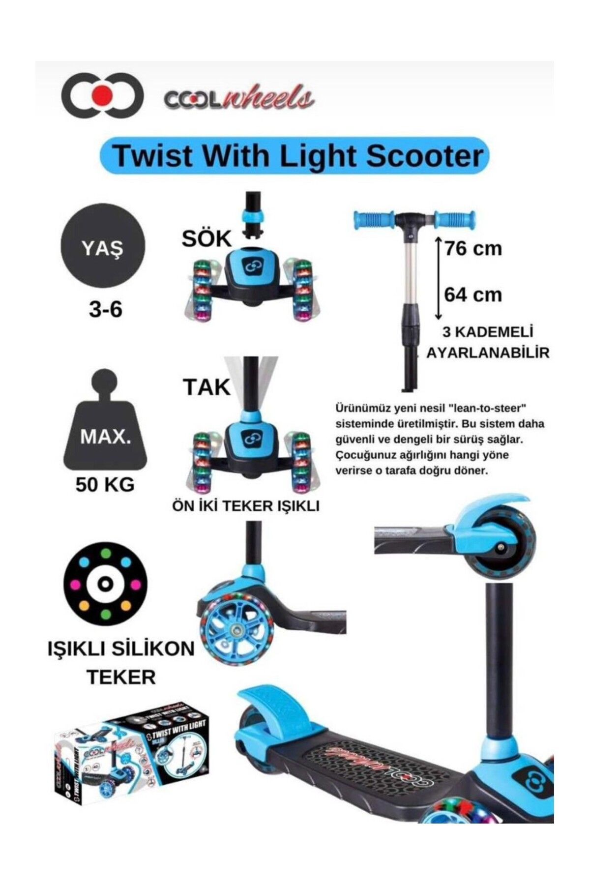Scooter Işıklı 3 Tekerlekli Twist With Light