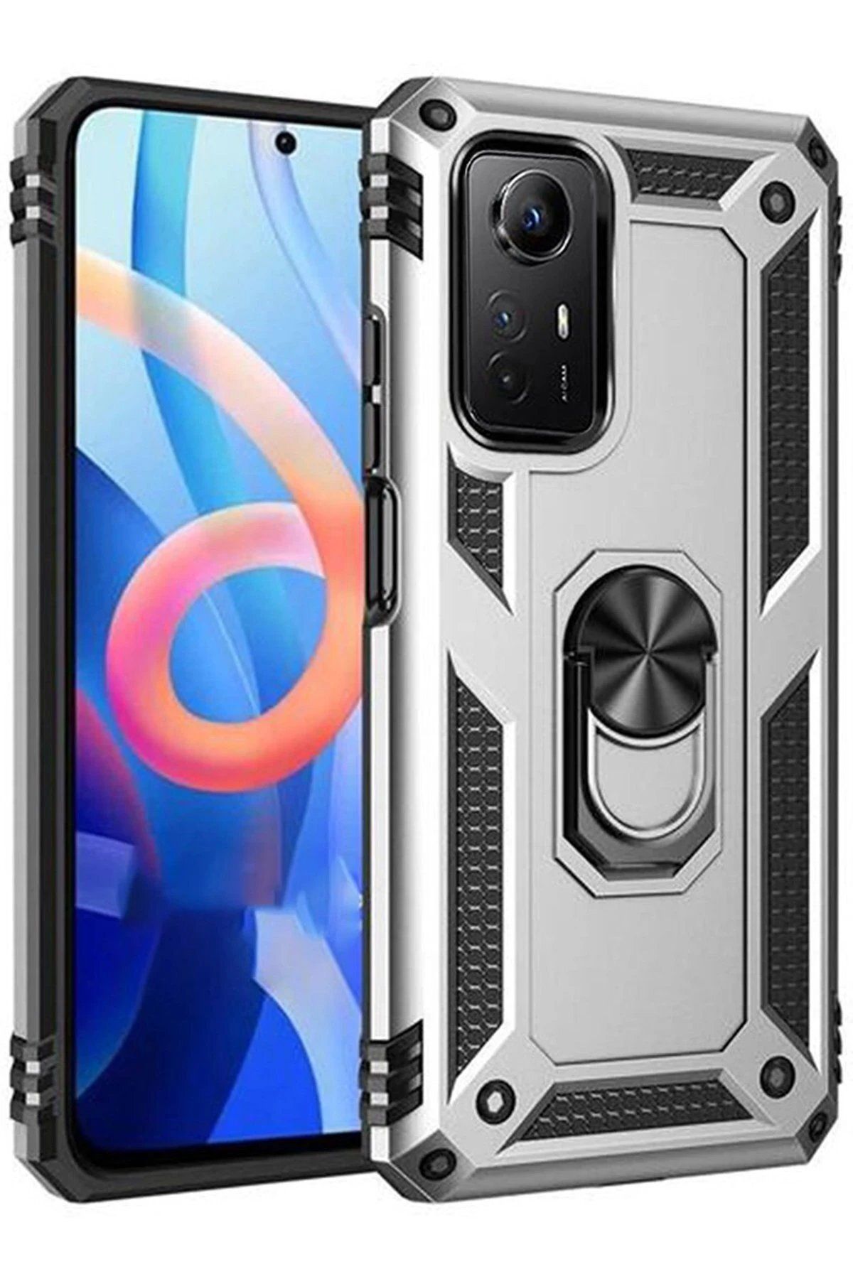 CepteToptan Newface Xiaomi Redmi Note 12S Kılıf Sofya Yüzüklü Silikon Kapak - Gümüş