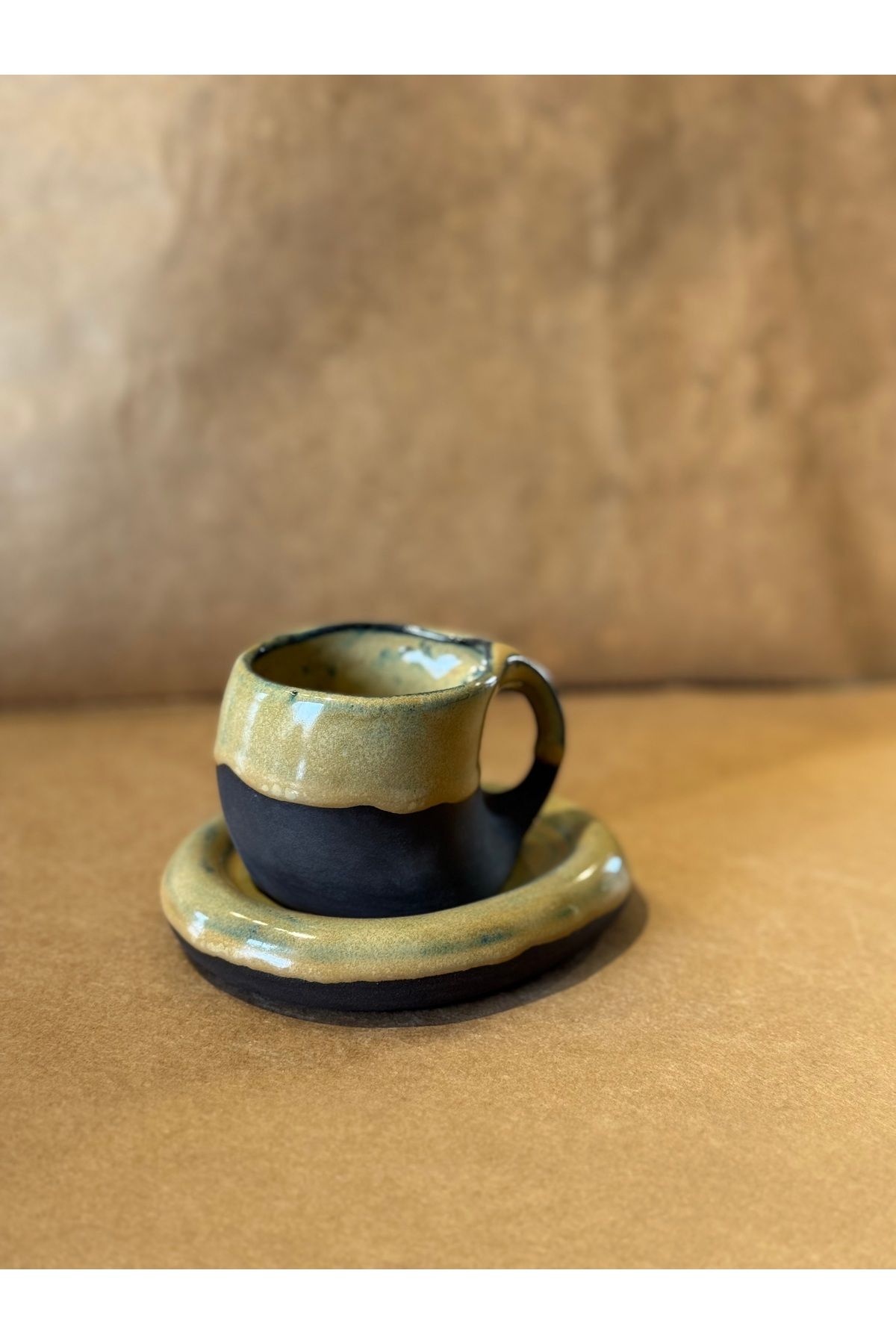 Kos art Studio Stoneware Tabaklı Türk Kahvesi Fincanı