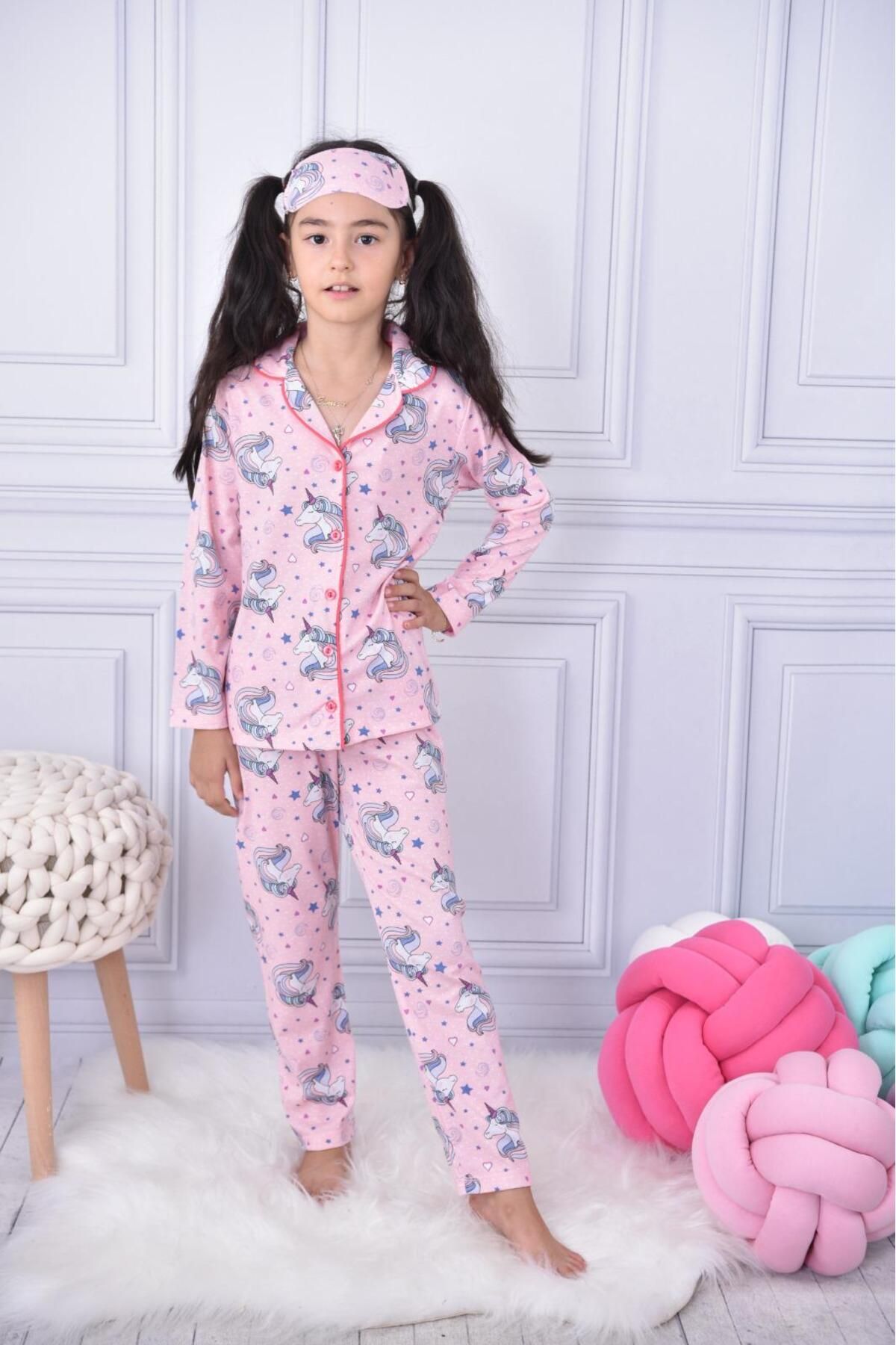 teknotrust Kız Çocuk Pijama Takımı, 33 Koyu UNİCORNLU, Pembe, Rahat ve Şık Tasarım