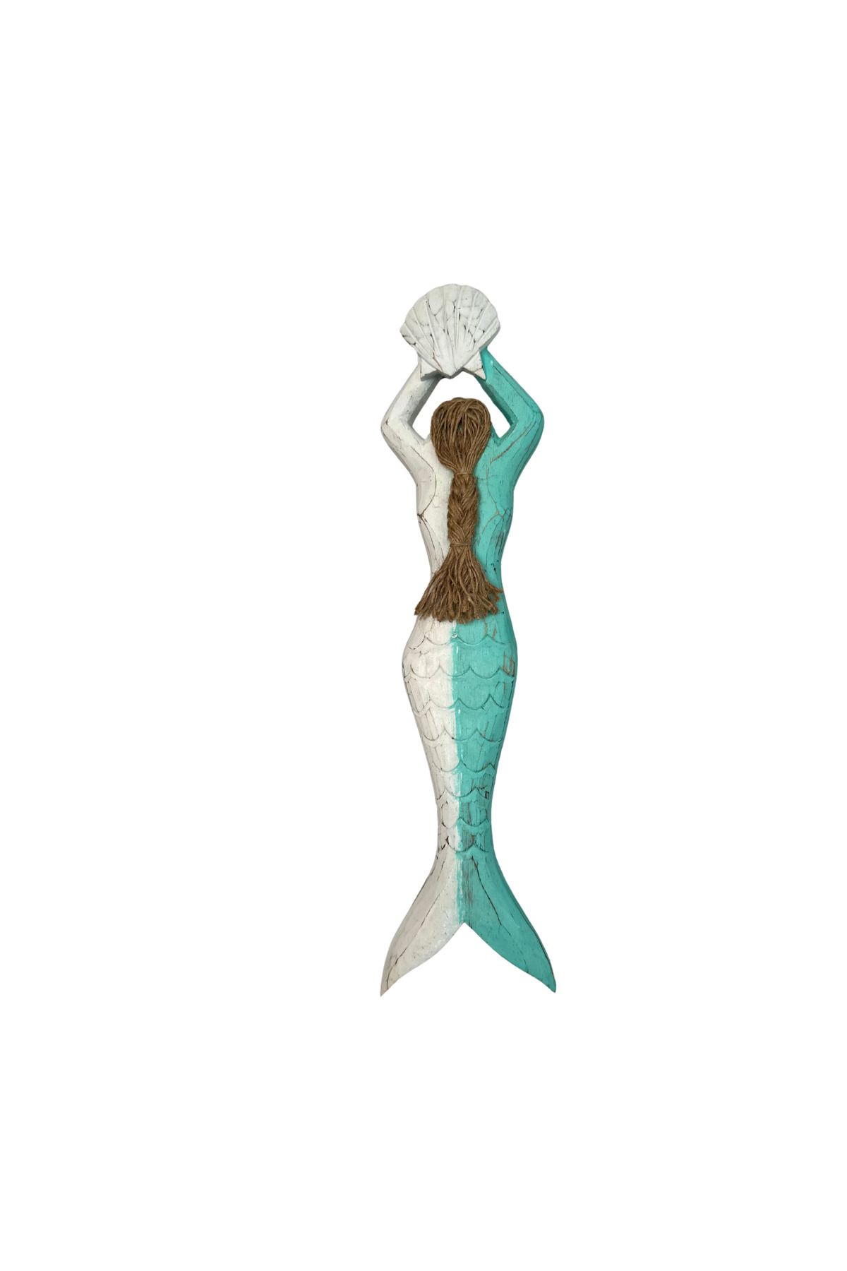 Home Ahşap deniz kızı figür duvar dekorasyon 40 cm