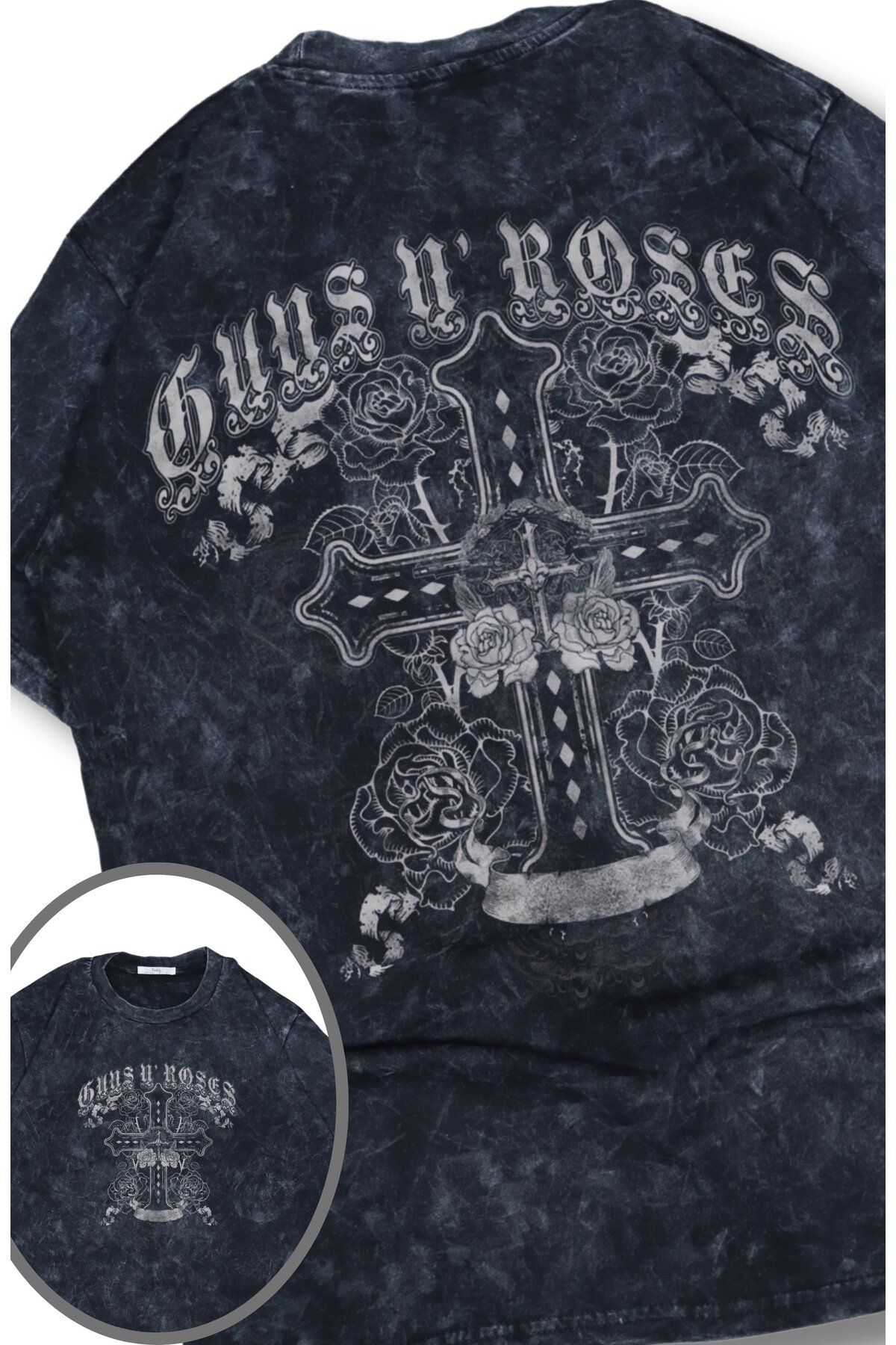 Fuddy Moda Oversize Artı Guns N' Roses Sırt Baskılı Yıkamalı T-Shirt, Unisex Rock Band Temalı Retro Tişört