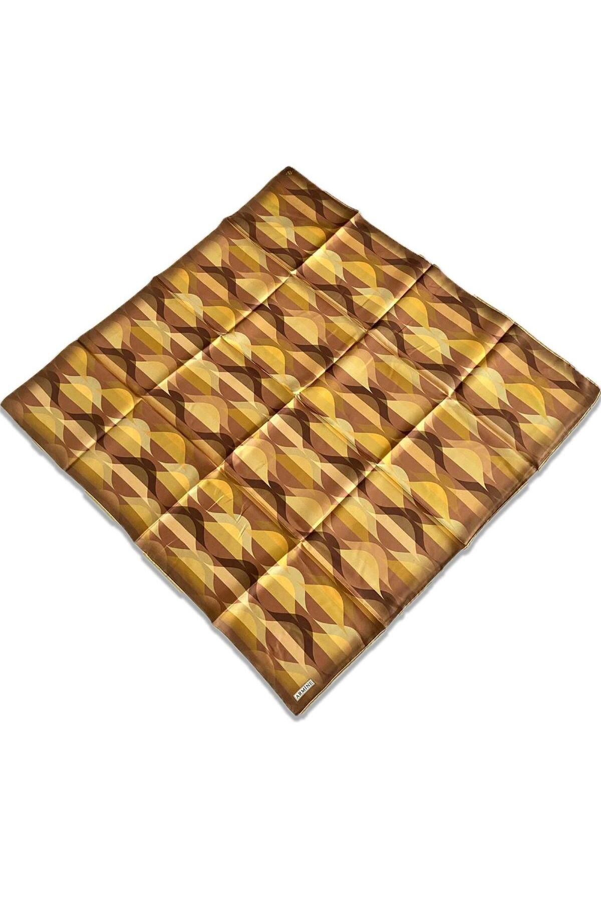 Armine Hardal Sarı Geometrik Desen Tivil İpek Eşarp 9169-53