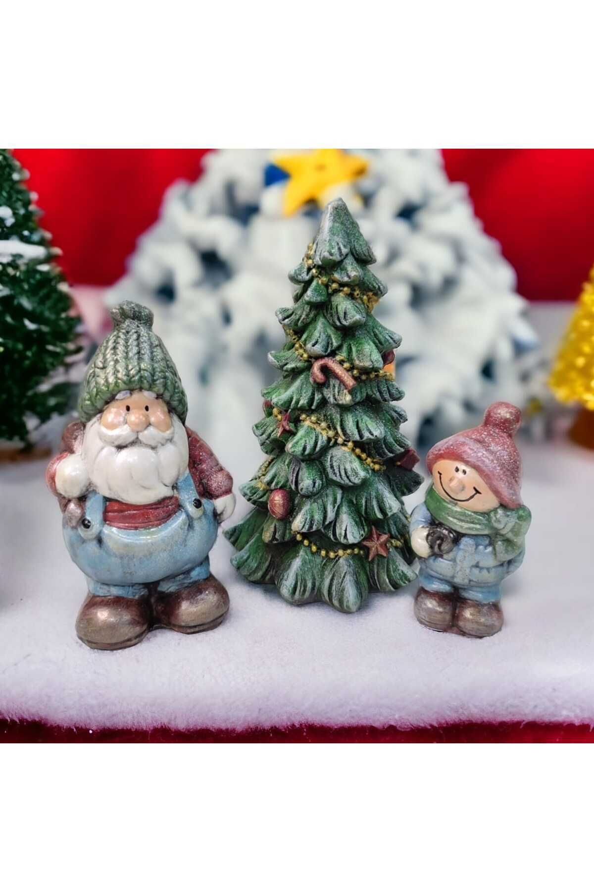Elioure Renkli 3'lü Noel Yılbaşı Biblo Seti, Şık ve Sıcak Dekorasyon Parçası