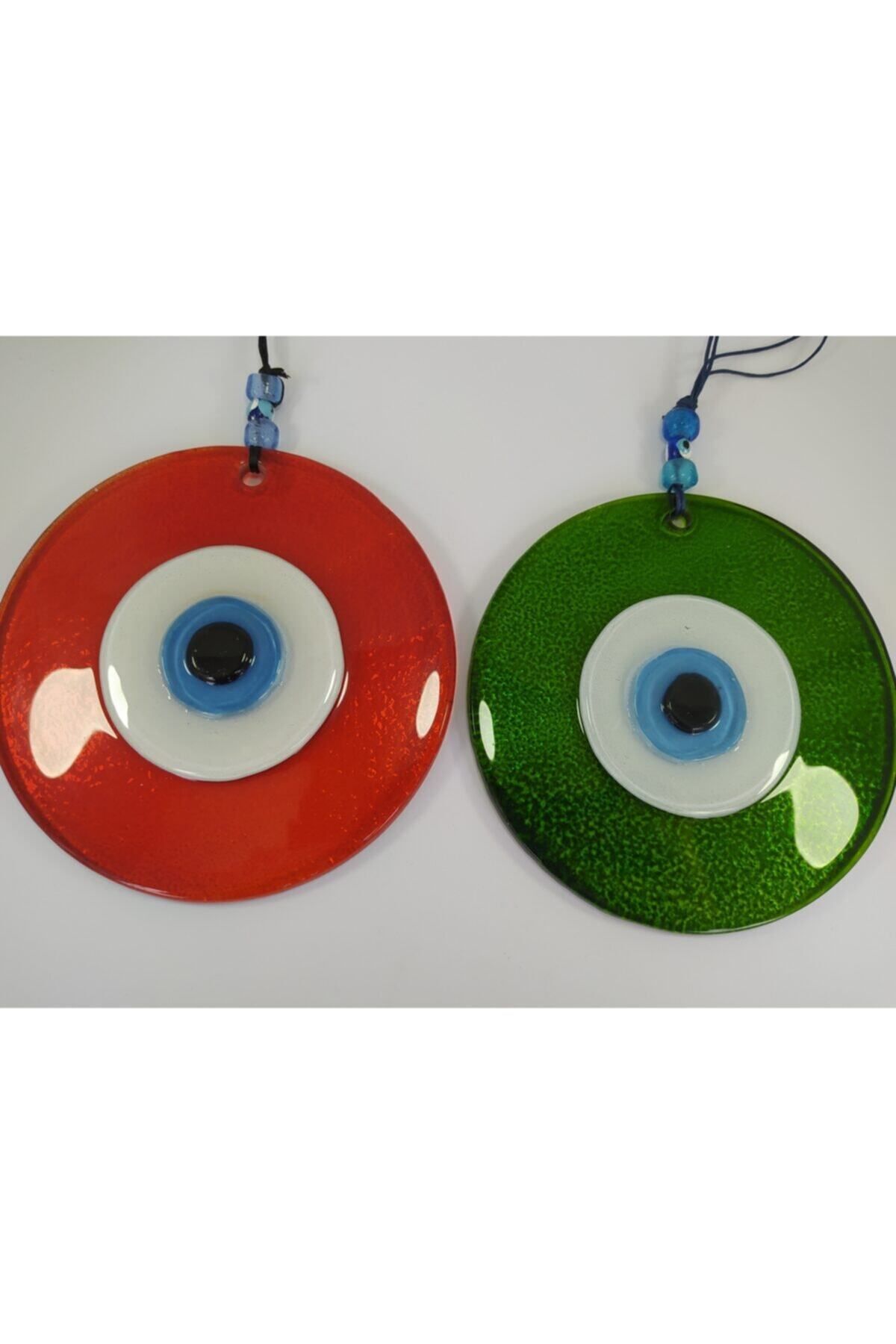 Elioure Turuncu ve Yeşil Cam Nazar Boncukları, 12 cm, Duvar Dekoru, Ikili Set