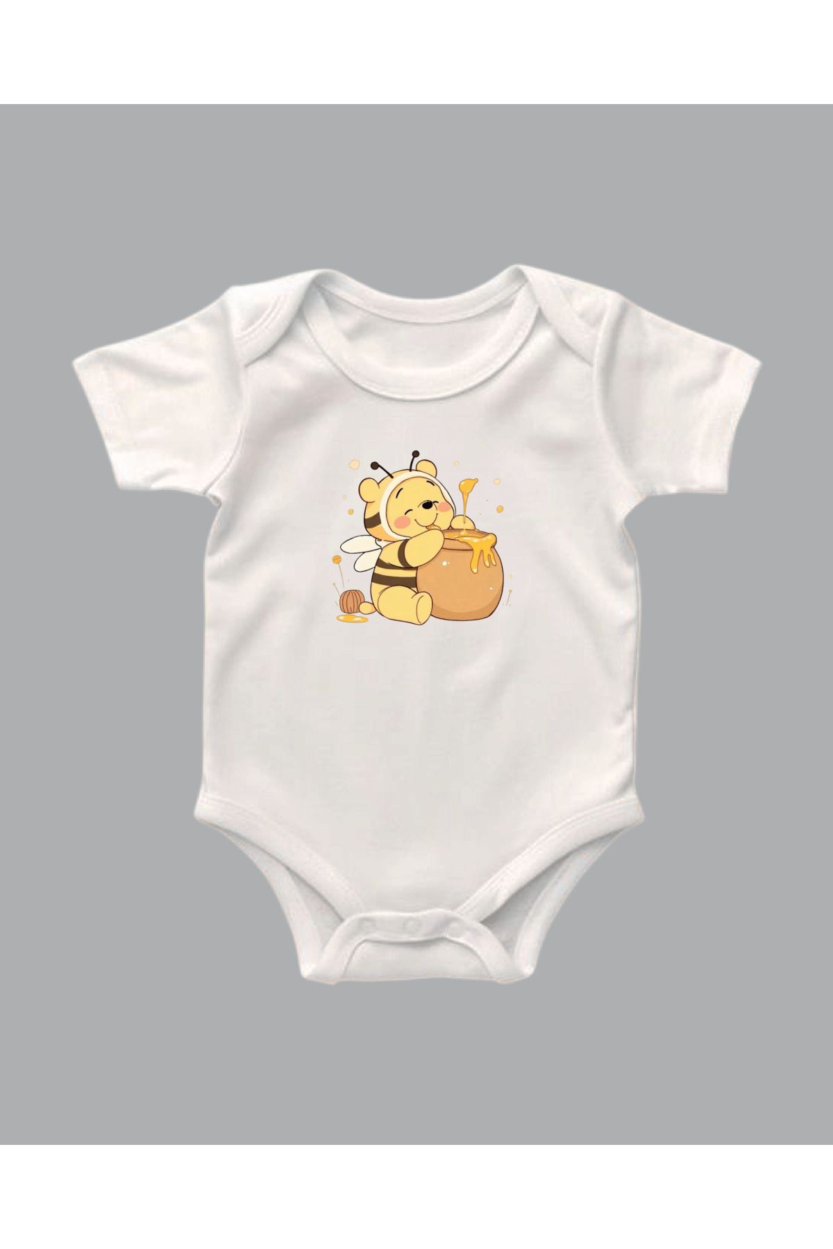 Bir adım baskı Unisex Pamuklu Kısa Kollu Beyaz Bebek Zıbını
