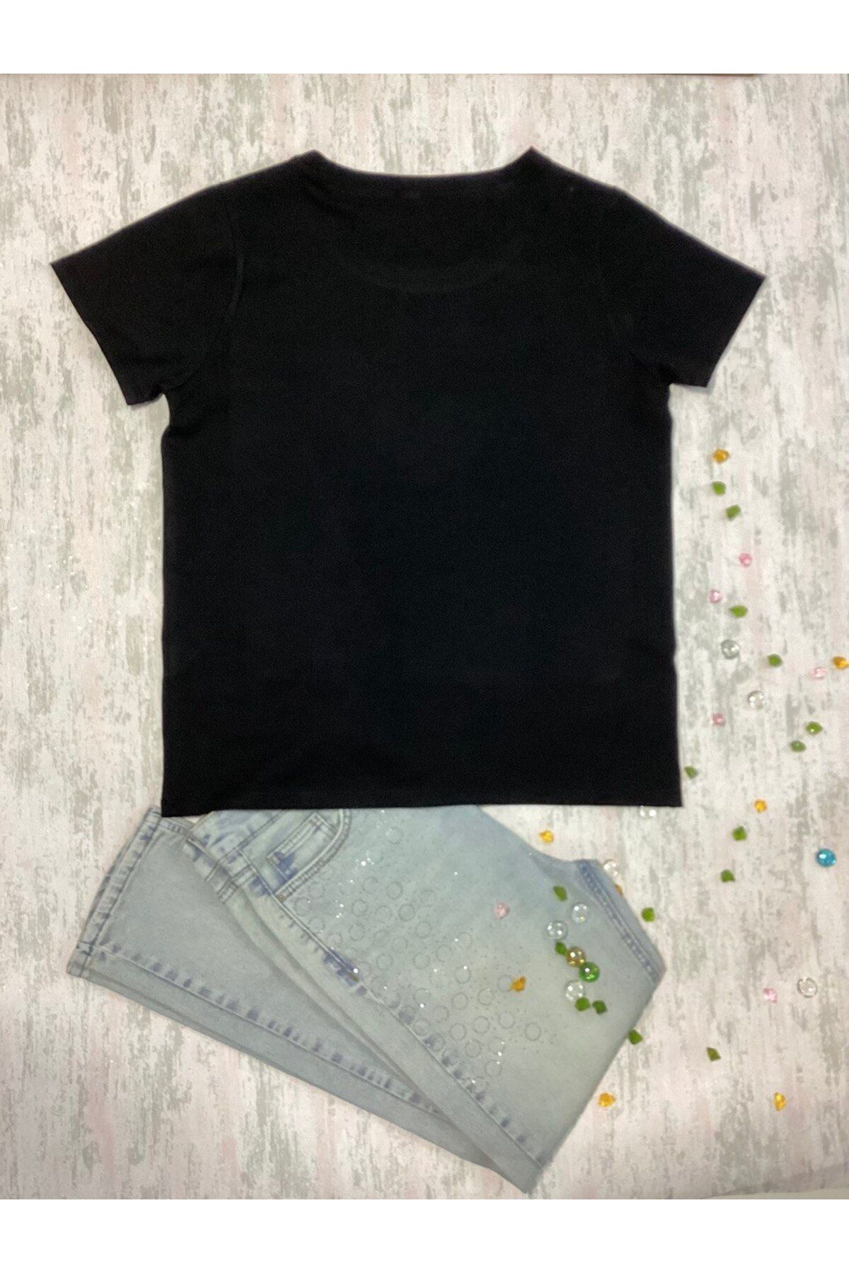 Wiges Kadın Bisiklet Yaka Desenli Özel Tasarım T-shirt