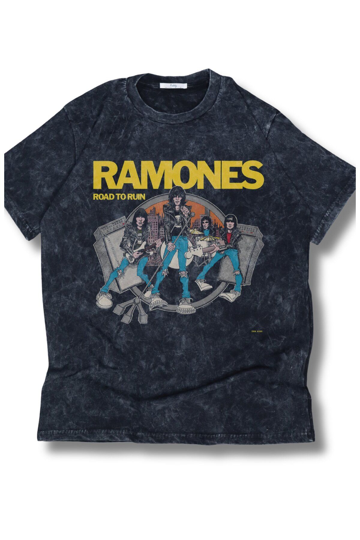 Fuddy Moda Oversize Ramones Road To Run Baskılı Yıkamalı T-Shirt, Unisex Rock Band Temalı Vintage Tişört