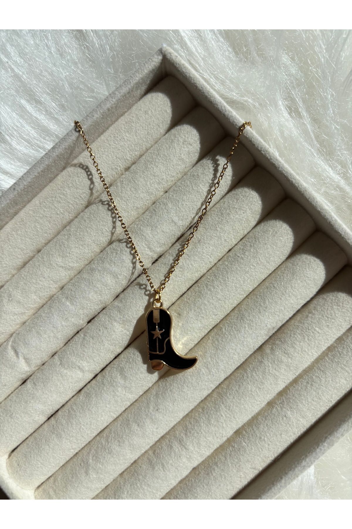 denars jewelry Kovboy Çizme Charm Çelik Zincirli Kolye
