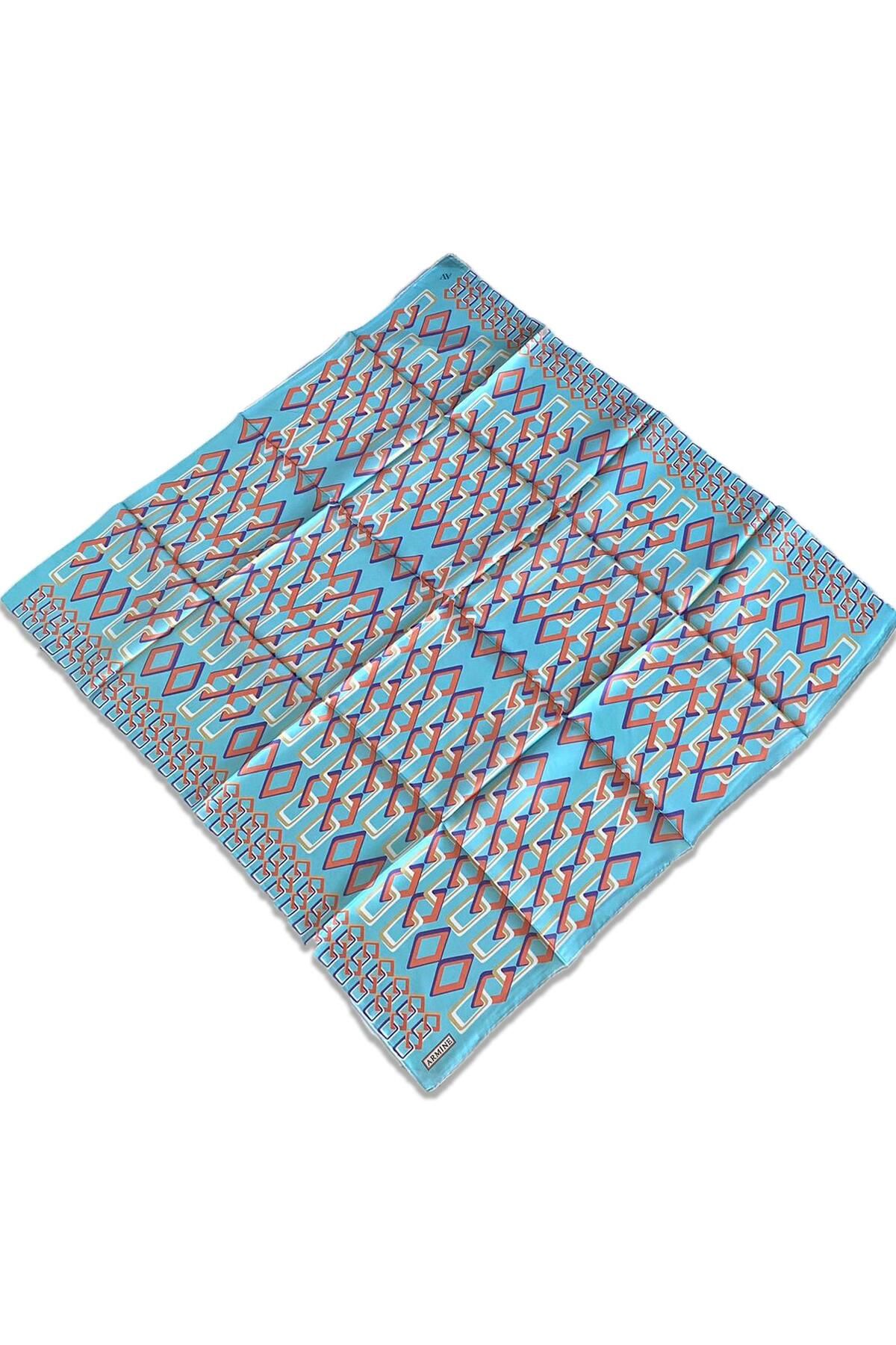 Armine Mint Yeşili Geometrik Desen Tivil İpek Eşarp 9172-33