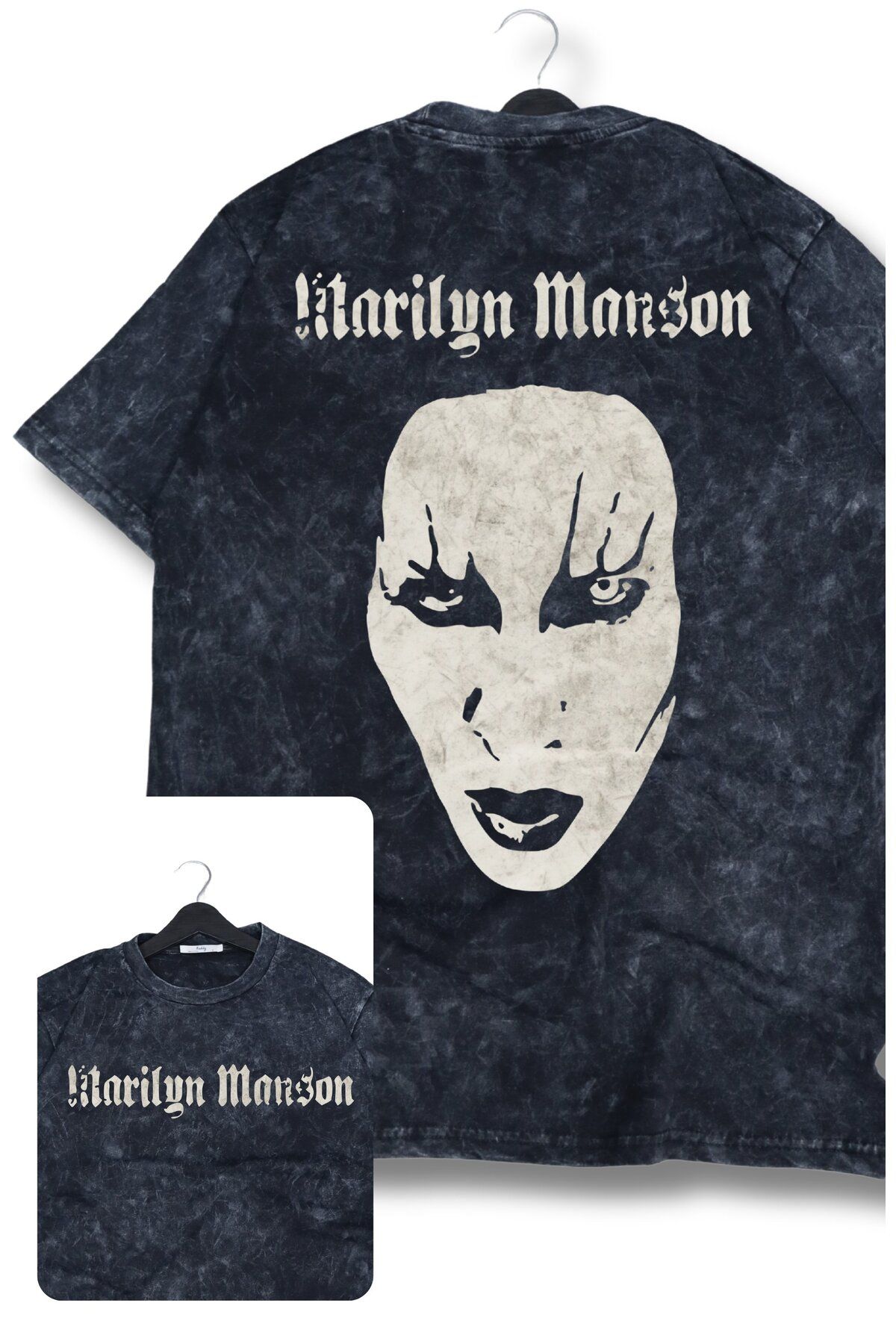 Fuddy Moda Oversize Marilyn Manson Sırt Baskılı Yıkamalı T-Shirt, Unisex Rock Band Temalı Retro Tişört