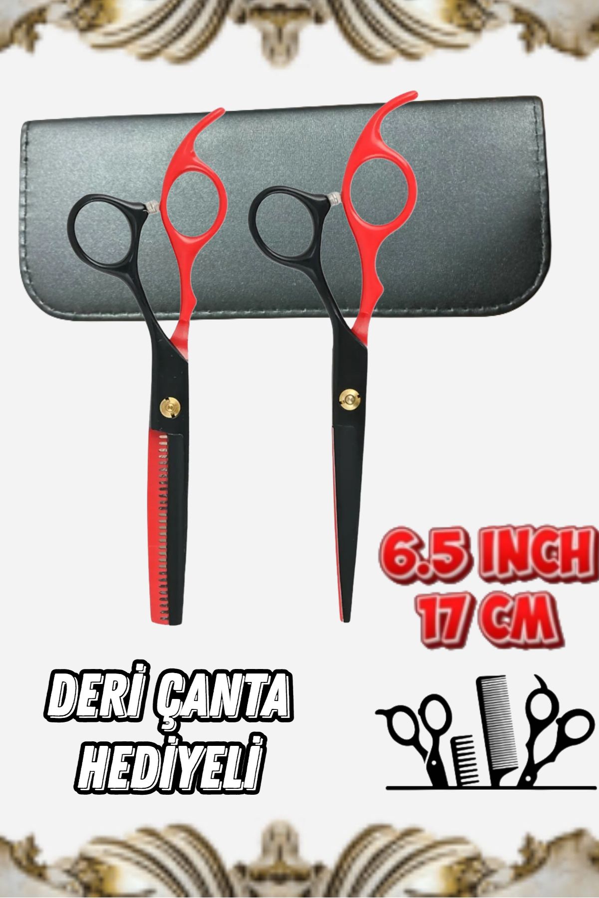 ESENLİWE 2 Parça Red Dragon Berber Makas Seti Deri Çanta Hediyeli 17 cm 6.5 ınc Kuaför İmaj Seti