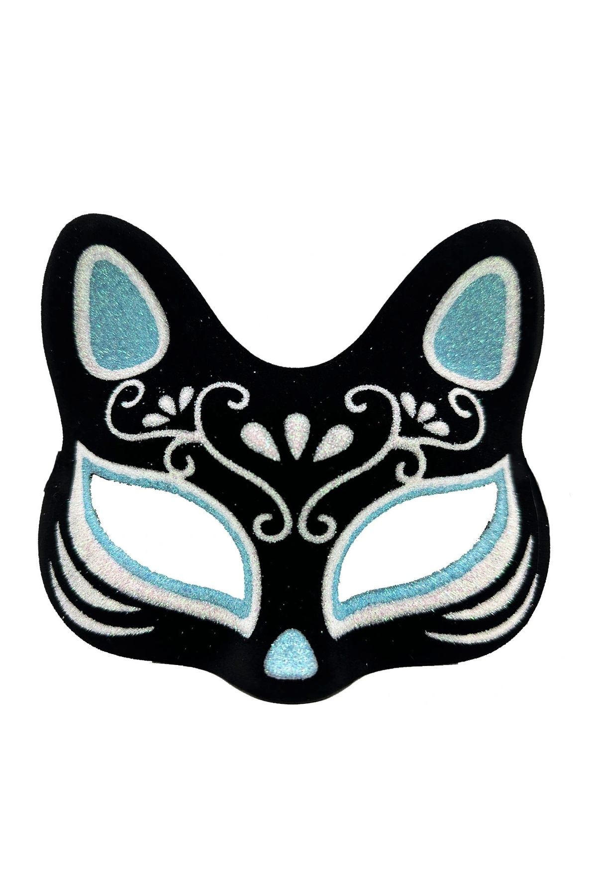shopwave Siyah Renk Süet Kaplama Üzeri Gümüş Mavi Simli Kedi Maskesi 17x14 cm (5047)