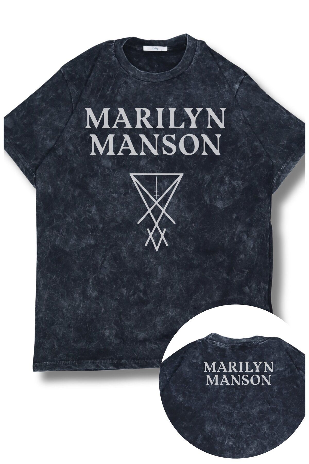Fuddy Moda Oversize Marilyn Manson Ense Yazılı Yıkamalı T-Shirt, Unisex Rock Band Baskılı Retro Tişört
