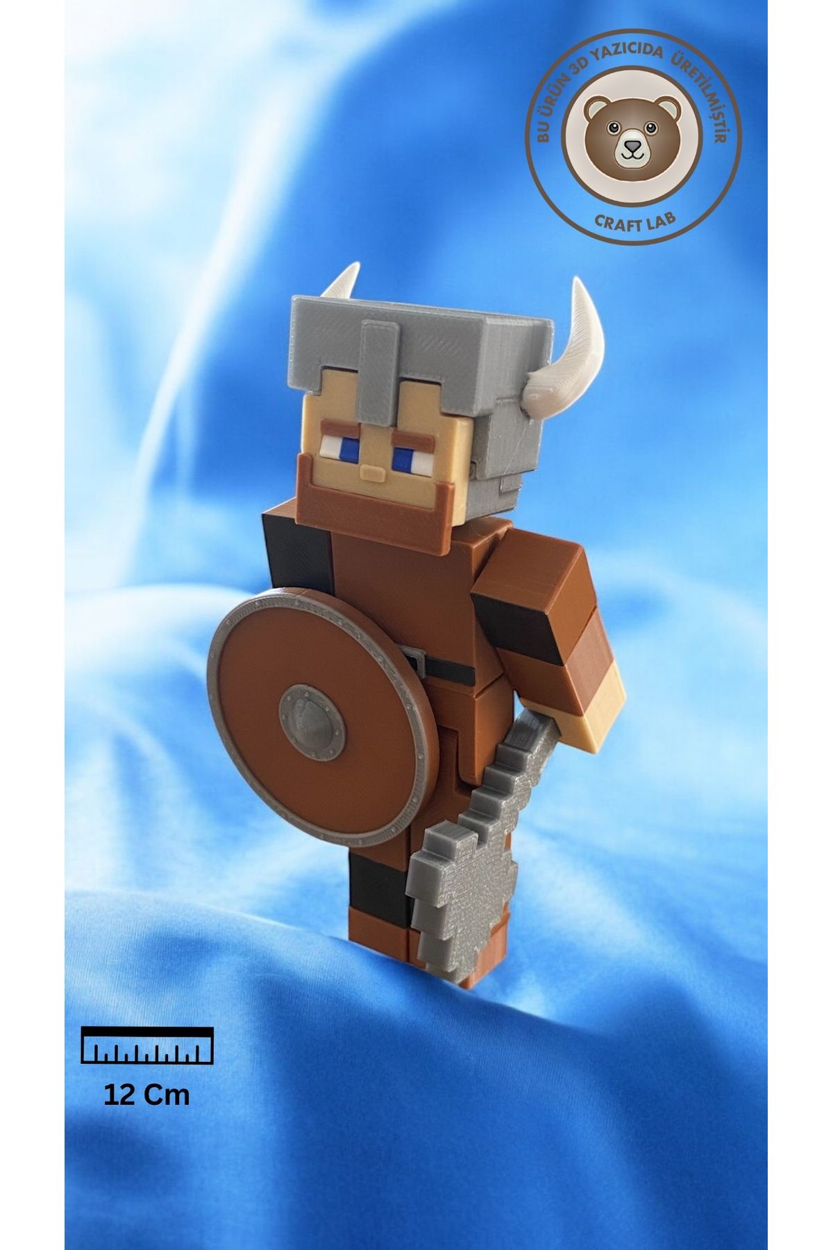 3D Ekspres Viking Savaşçı Figürü Oynar Eklemli Figür Kalkan, Kılıç Ve Balta Aksesuarlı Minecraft Roblox 12 Cm
