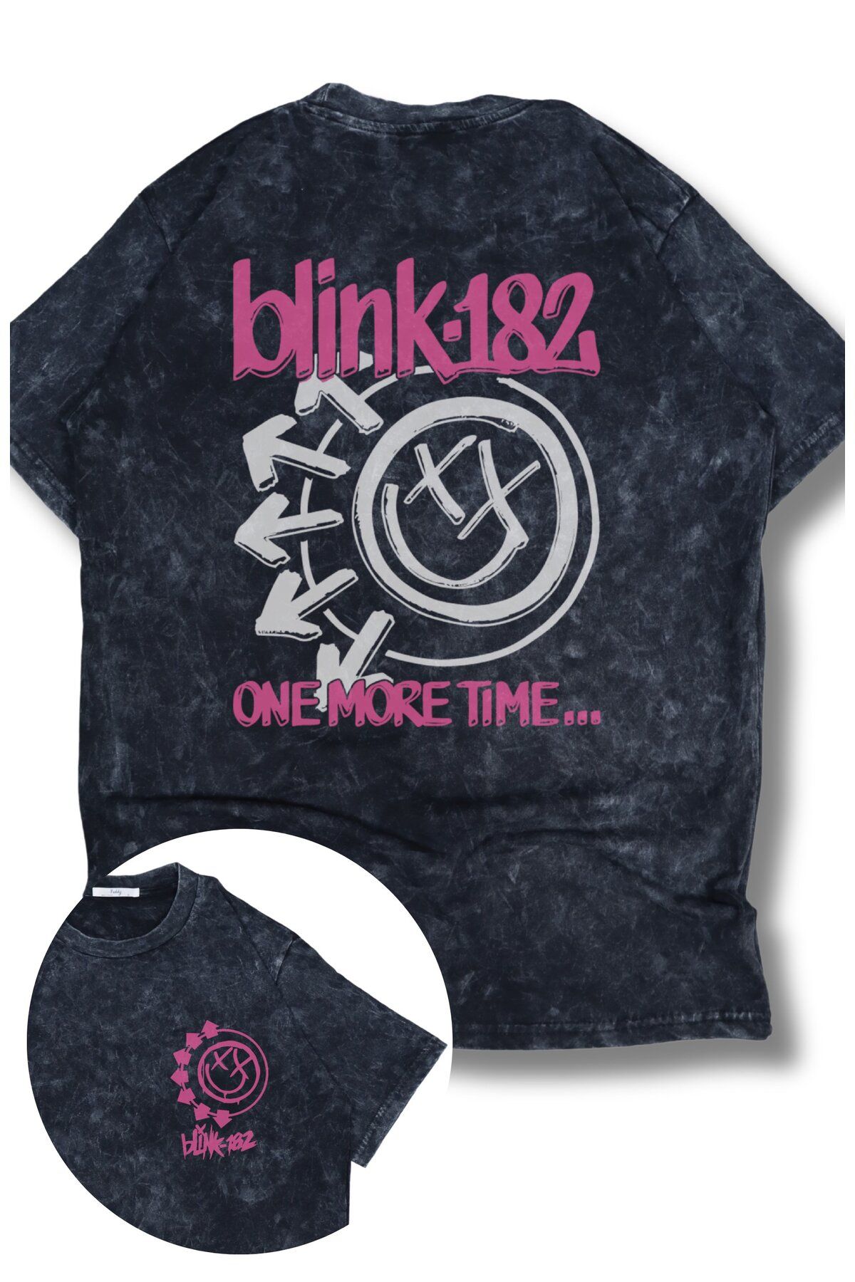 Fuddy Moda Oversize Blink-182 One More Time Sırt Baskılı Yıkamalı T-Shirt, Unisex Rock Band Temalı Tişört