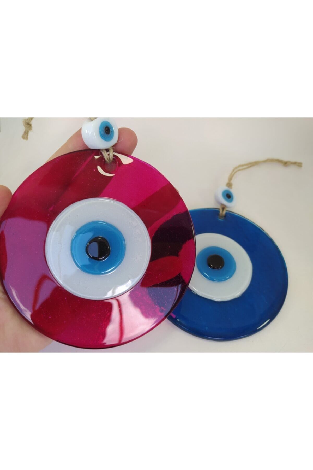 Elioure El Yapımı Renkli Füzyon Cam Nazar Boncukları, 12 cm, İkili Set