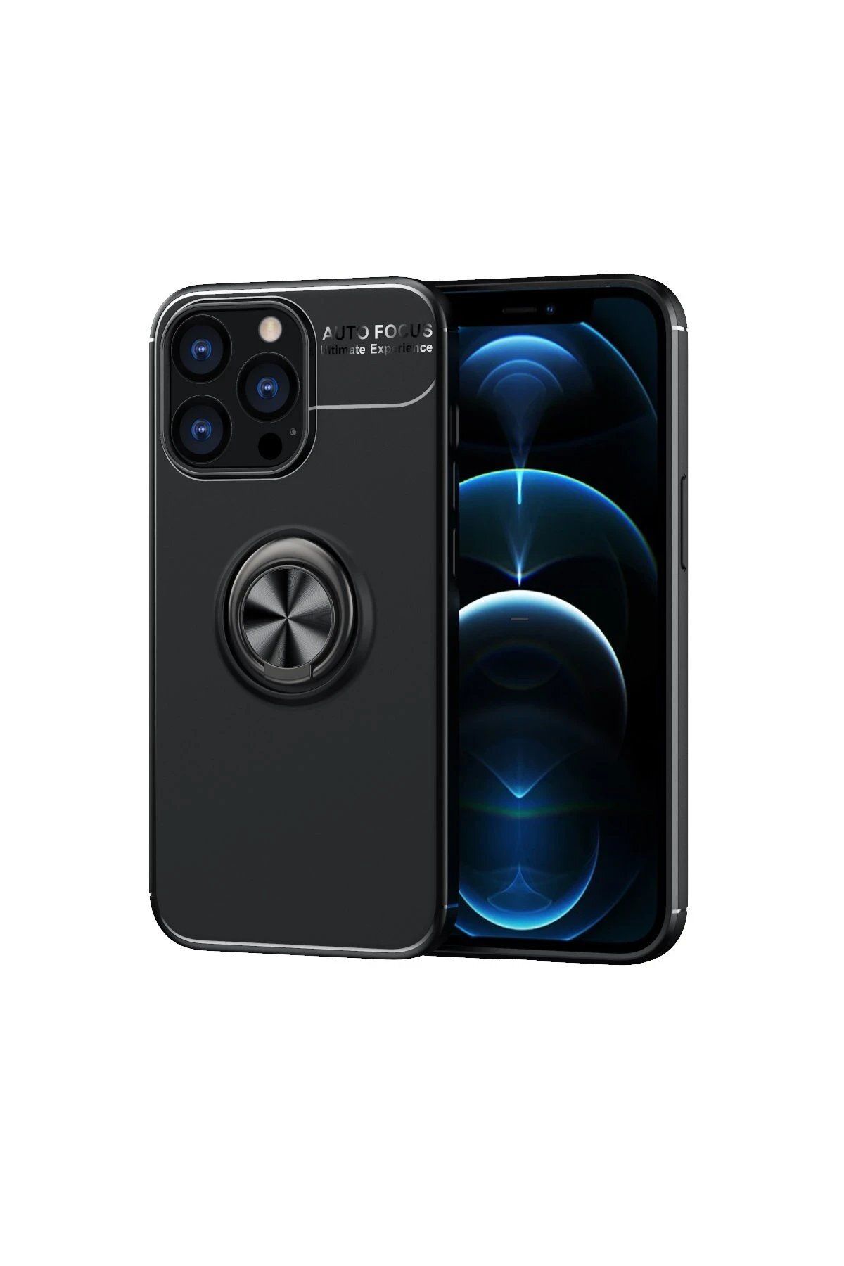 CepteToptan Newface iPhone 13 Pro Max Kılıf Range Yüzüklü Silikon - Siyah