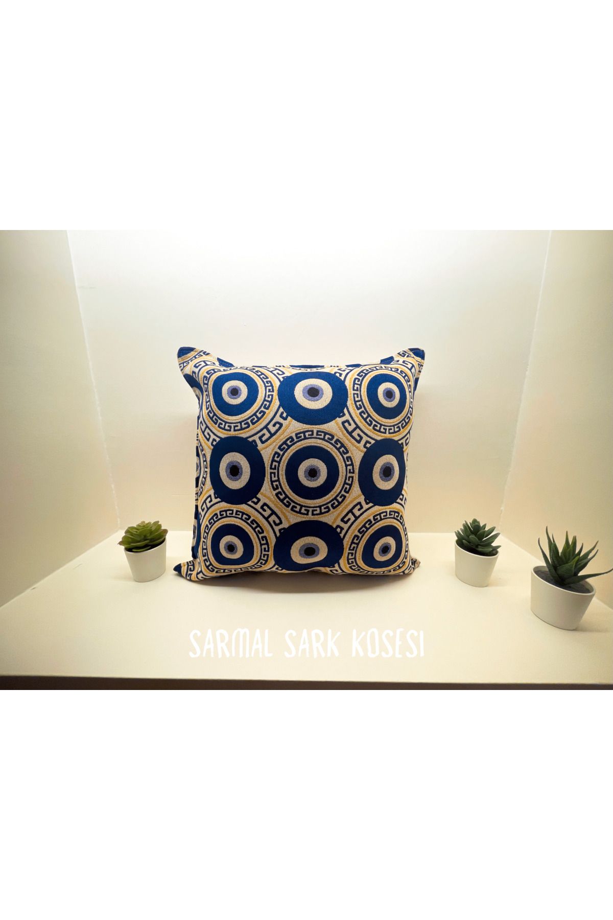 SARMAL Şark Köşesi Goblen Dokuma Nazar Boncuğu Desenli Kırlent Kılıf