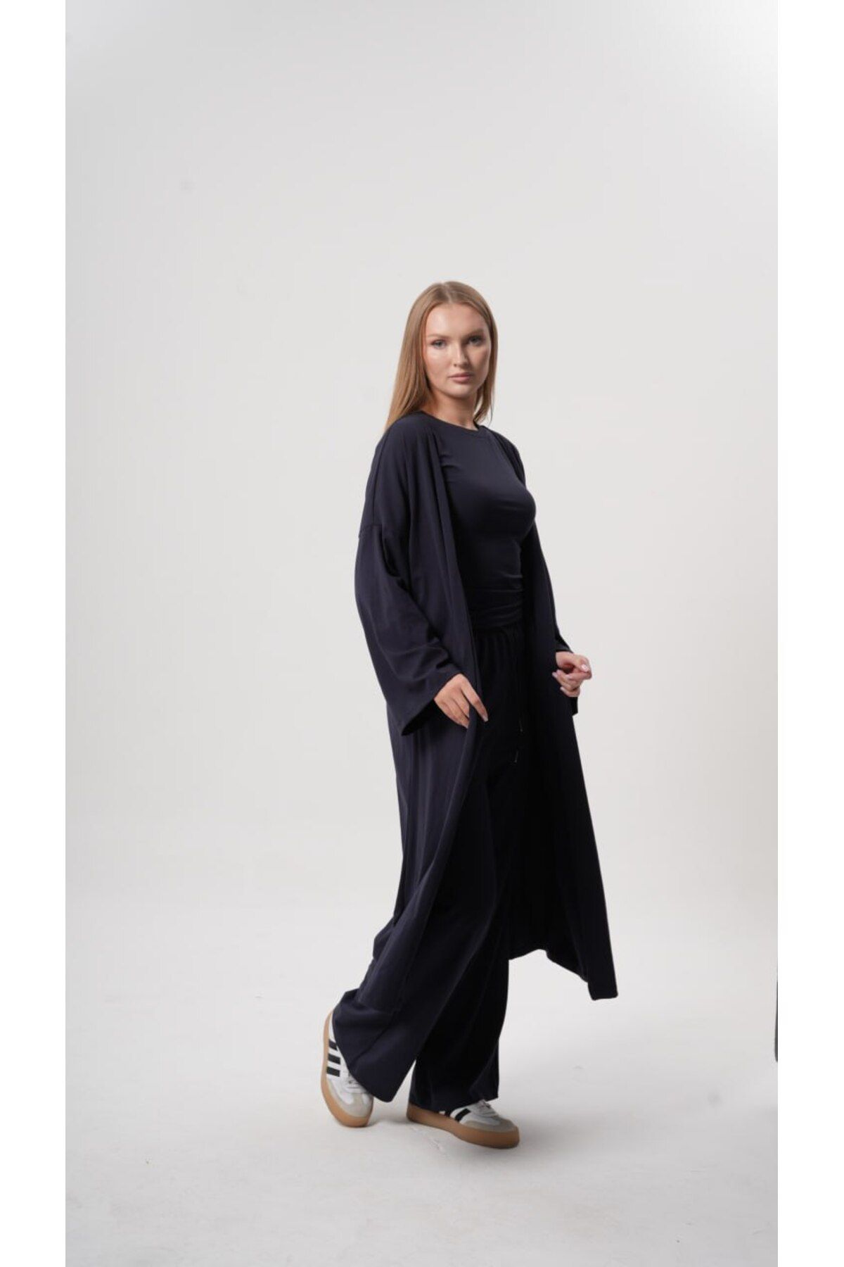 femmes fraiches Femmes Vita Yazlık Set ( Jogger T-shirt Midi Kimono )