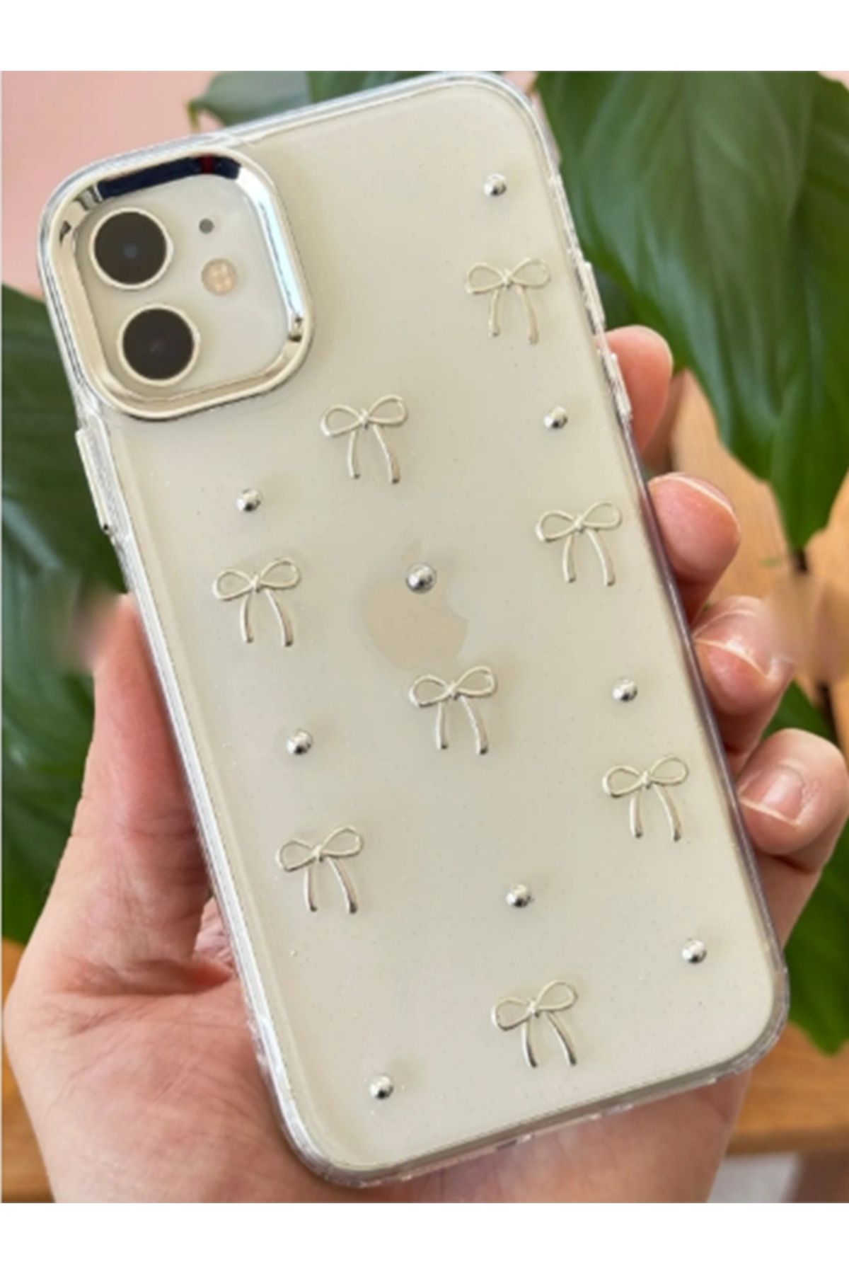 EXS Aksesuar Apple iPhone 11 Uyumlu Fiyonk Desenli Şeffaf Kılıf Simli Darbeye Karşı Dayanıklı Kapak