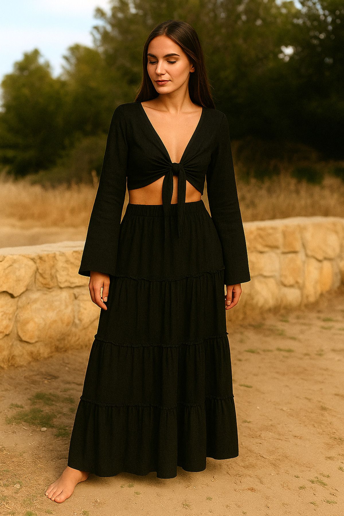 Misue Handmade Premium Kalite Bağlamalı Bluz, İspanyol kollu Crop Bağlamalı Bluz, %100 Pamuk Yazlık Şile Bezi Bluz