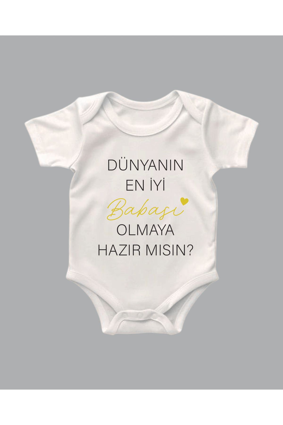 Bir adım baskı Unisex Pamuklu Kısa Kollu Beyaz Bebek Zıbını