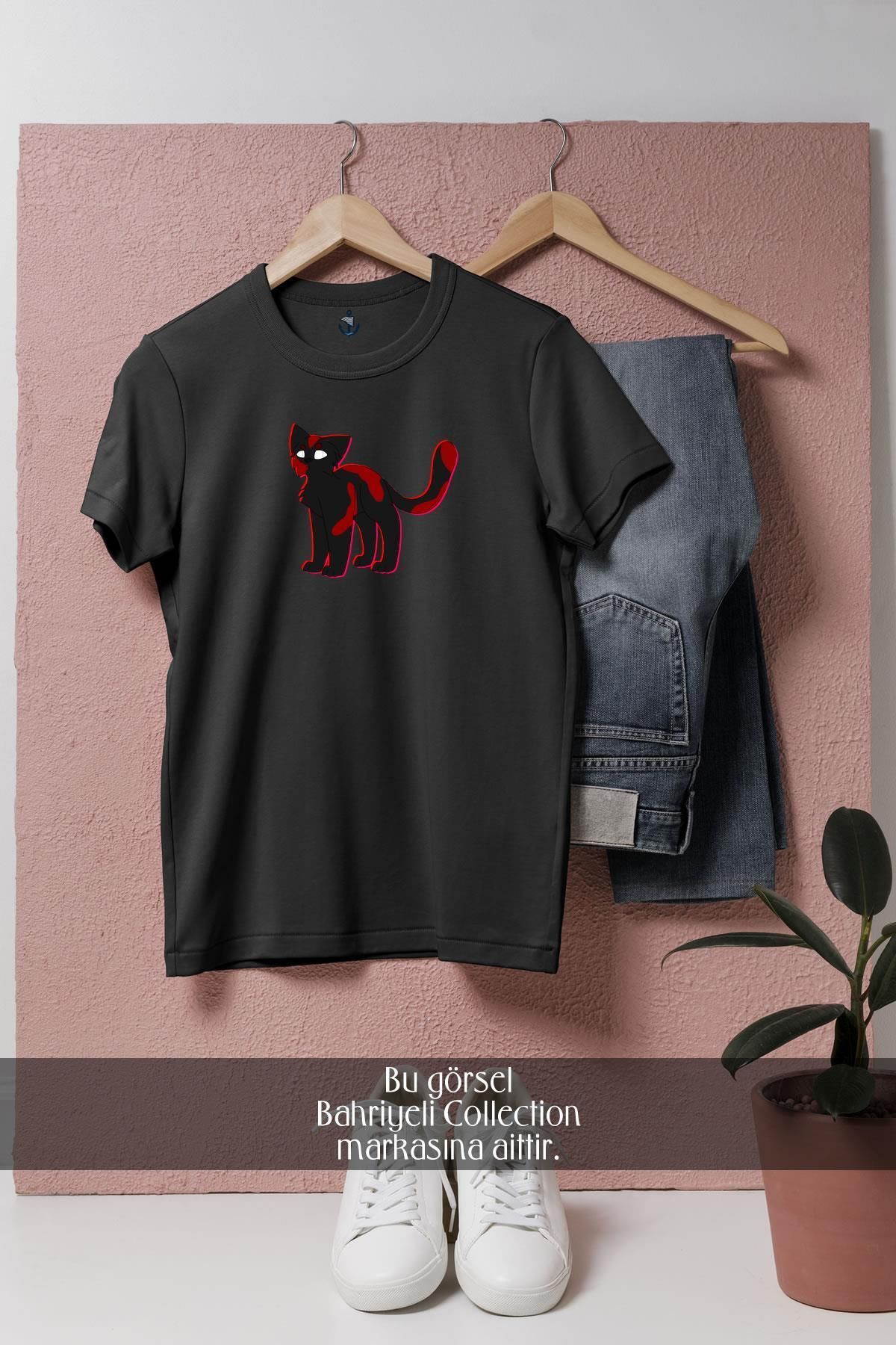 bahriyeli.jpeg Oversize Black Cat Kitten Whiskers Domestic Tasarımlı Unisex T-Shirt