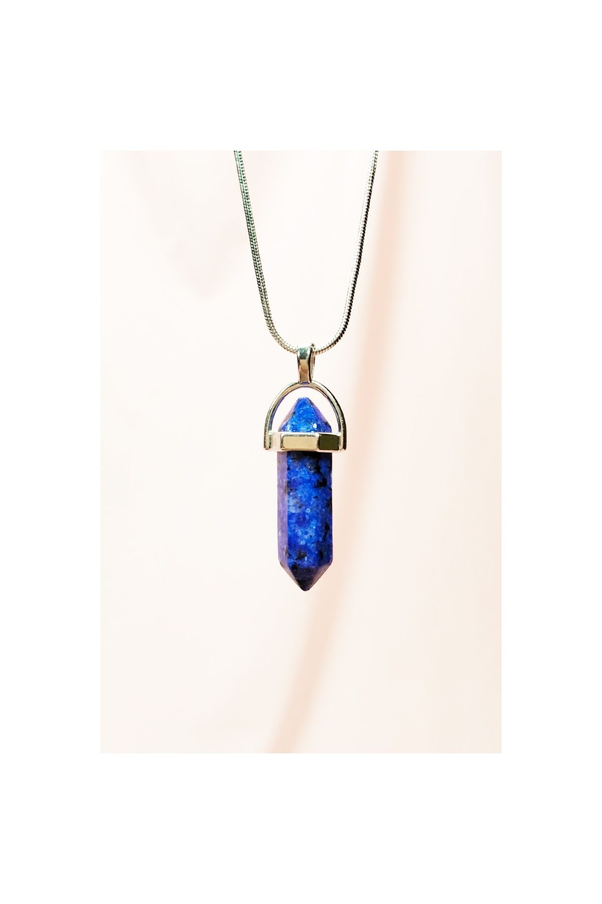 maarketim Lapis Lazuli Doğal Taşı Zincirli El Yapımı Tasarımlı Kolye Uç: 3,5 cm Zincir: 20 cm Kutulu