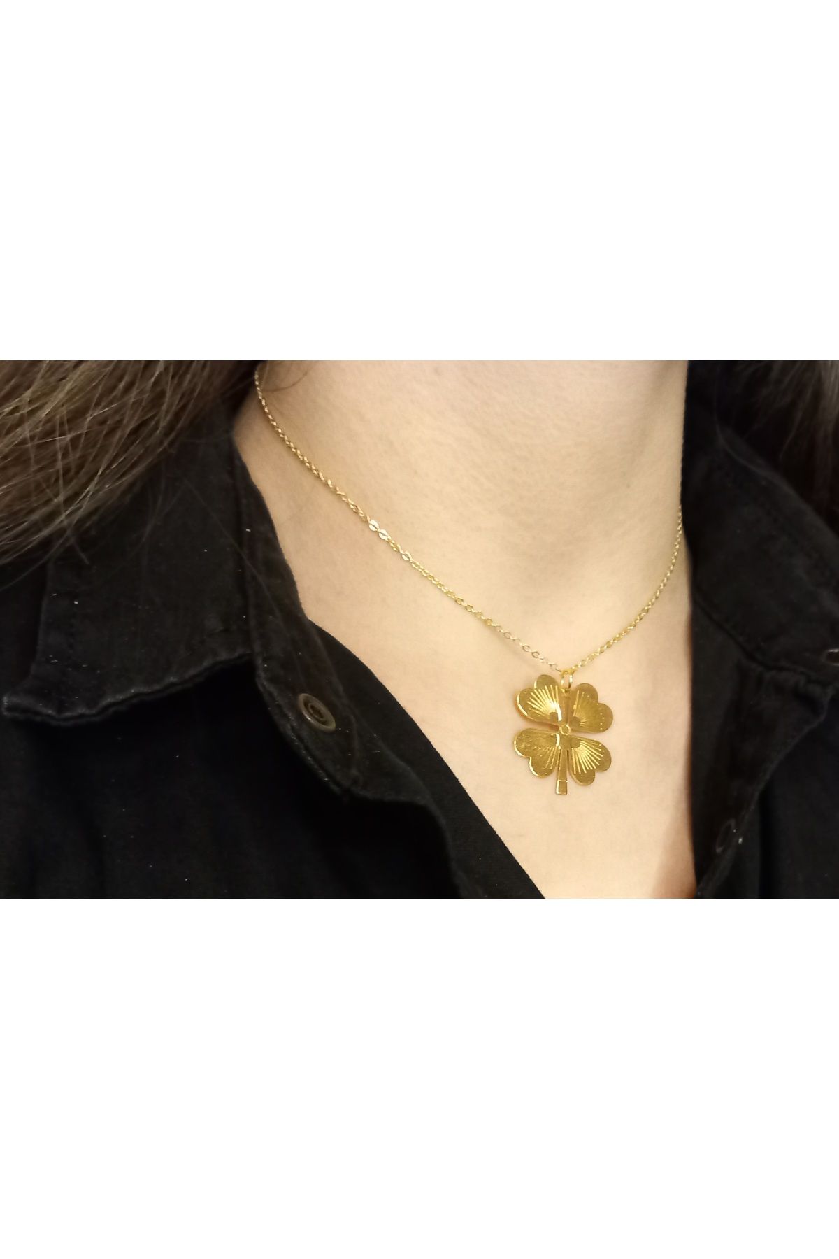 Crystal Atelier Altın Kaplama 4 Yapraklı Yonca Çelik Kolye-4 Yapraklı Yonca Gold Zincir Kolye-4 Yapraklı Yonca Kolye