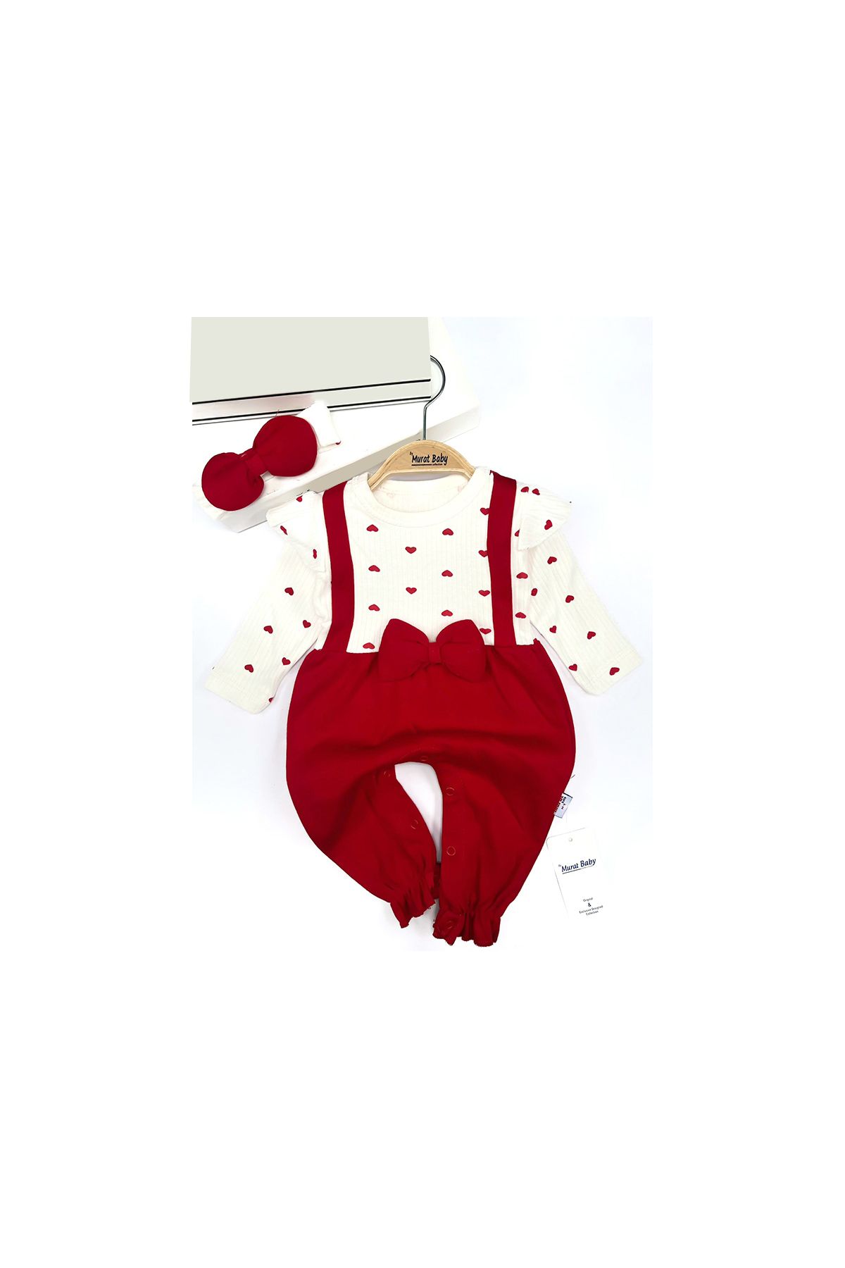 Oyo Store Kalpli Fiyonklu Kız Bebek Tulum – 3-12 Ay (Bandanalı)